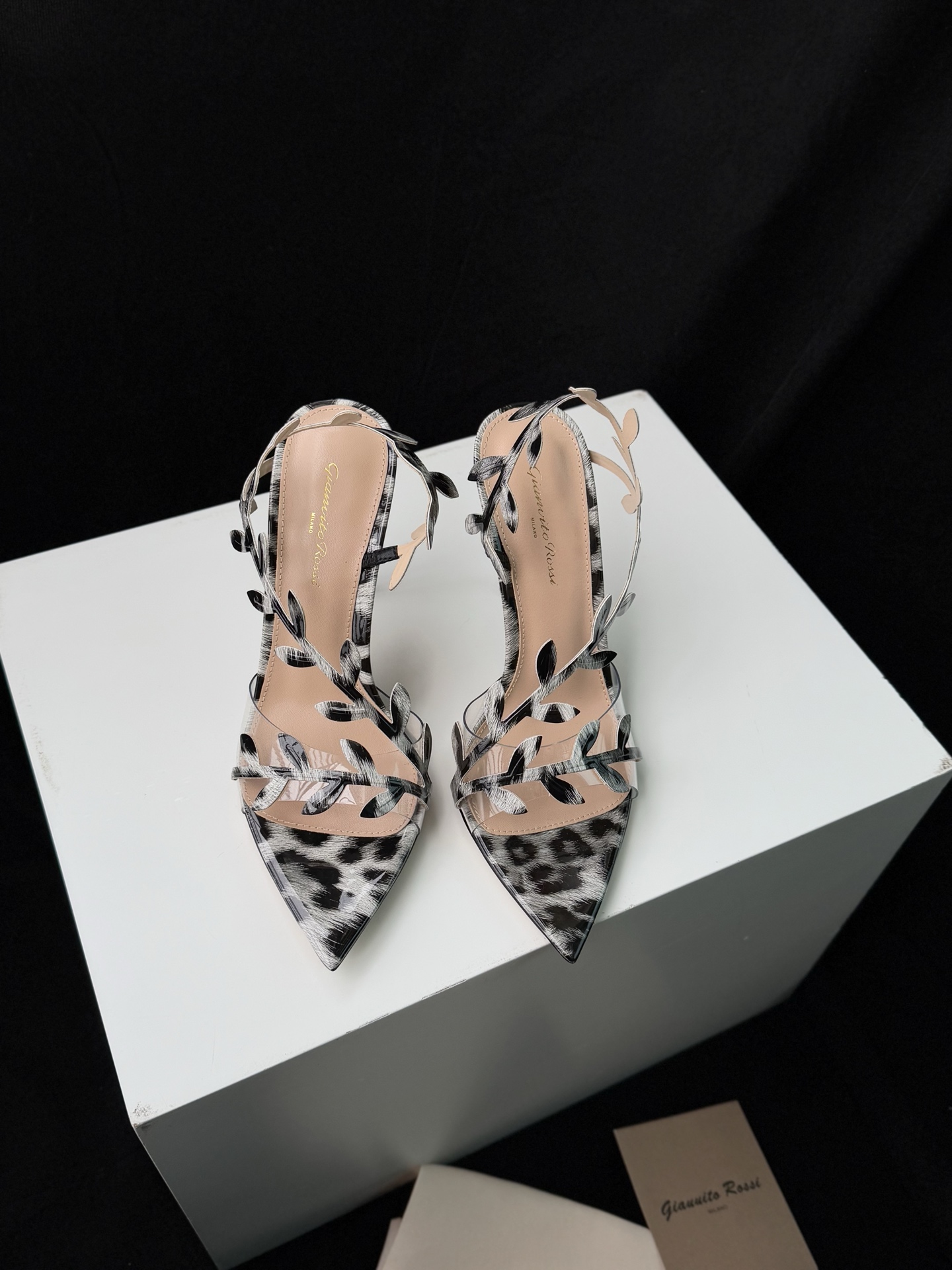 Gianvito Rossi Eiko Stiletto talons hauts mules sandales cuir velours + mesh + strass tchèques 10.5cm/8cm