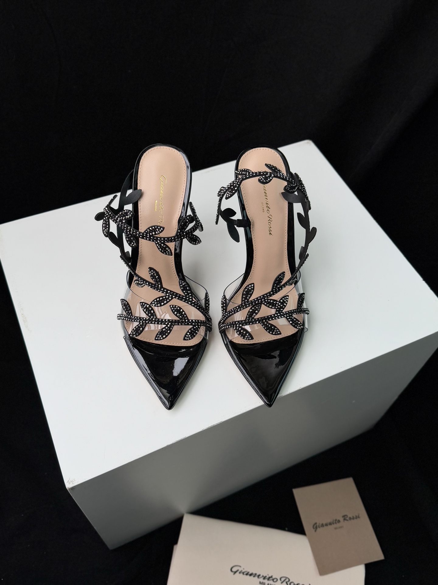 Gianvito Rossi Eiko Stiletto ミドルヒール サンダル ミュール スエード+メッシュ+チェコストーン 10.5cm/8cm