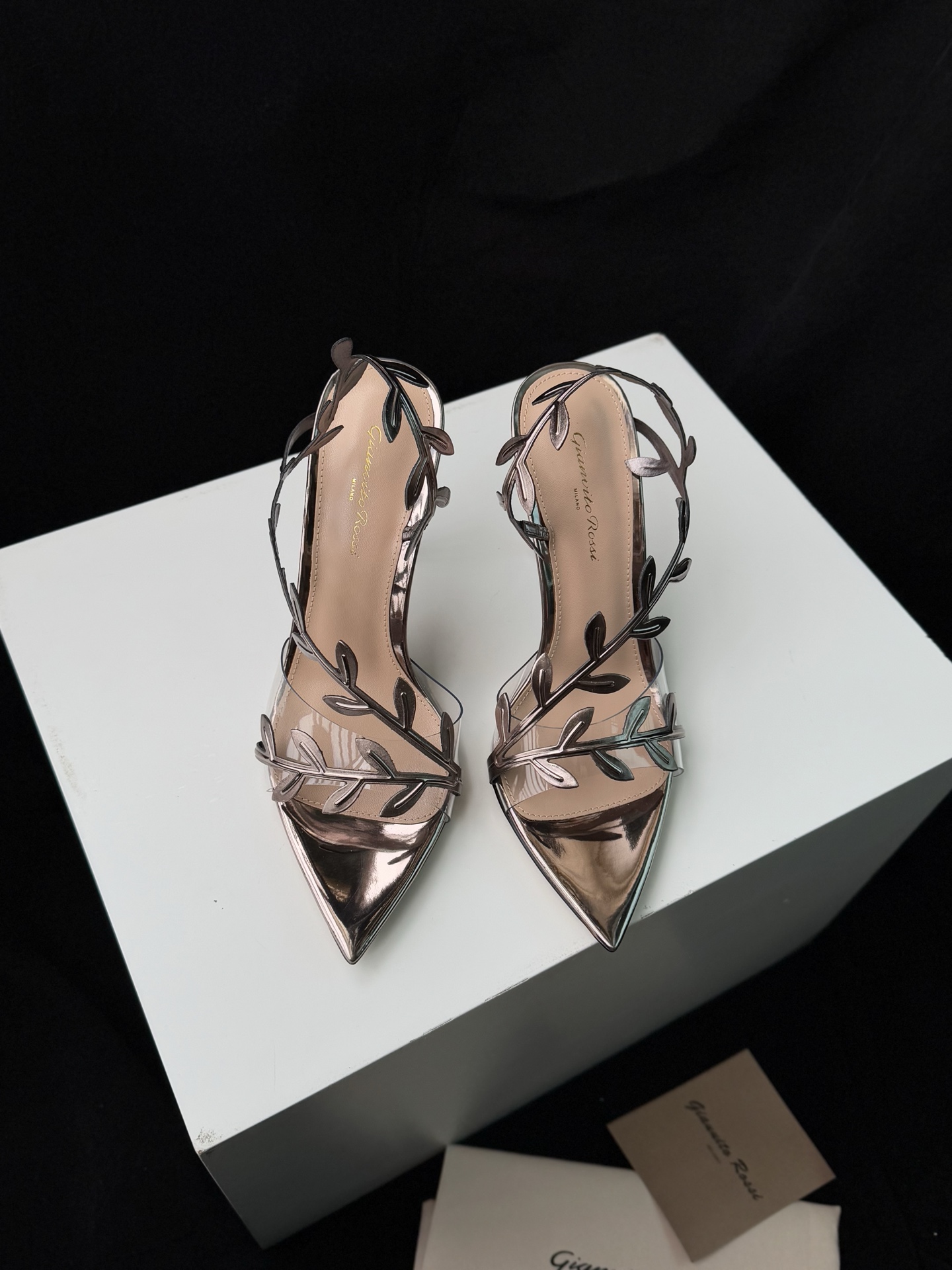 Gianvito Rossi Eiko Stiletto ミドルヒール サンダル ミュール スエード+メッシュ+チェコストーン 10.5cm/8cm