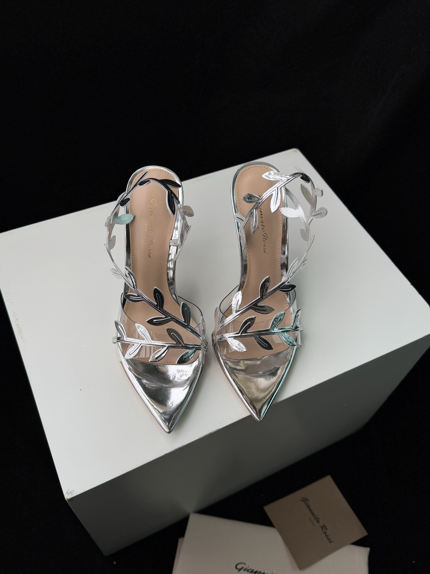 Gianvito Rossi Eiko Stiletto ミドルヒール サンダル ミュール スエード+メッシュ+チェコストーン 10.5cm/8cm