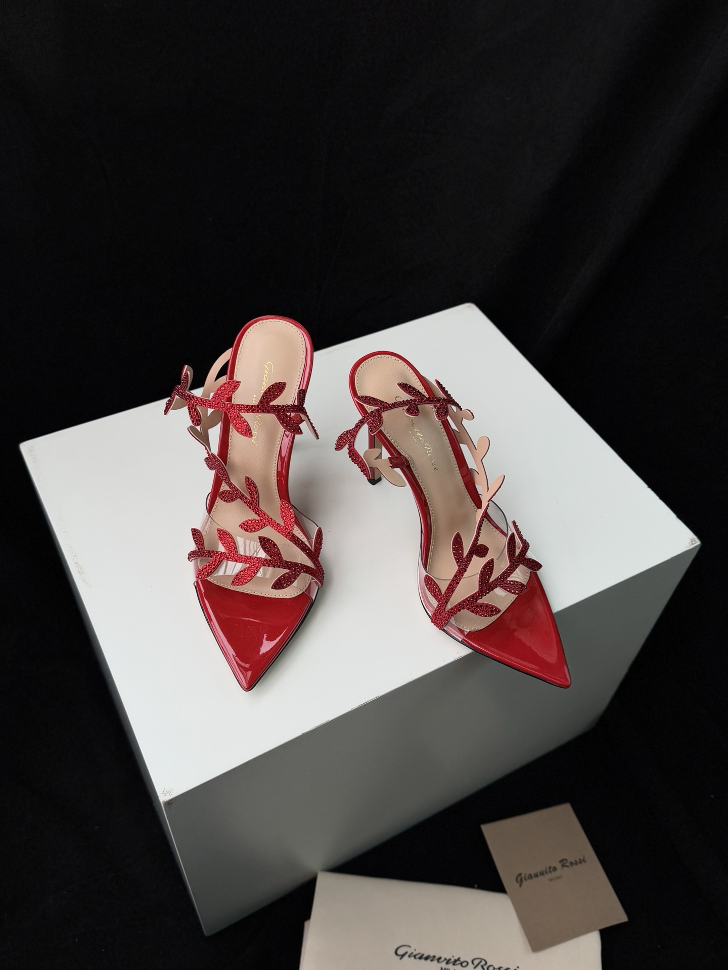 Gianvito Rossi Eiko Stiletto ミドルヒール サンダル ミュール スエード+メッシュ+チェコストーン 10.5cm/8cm