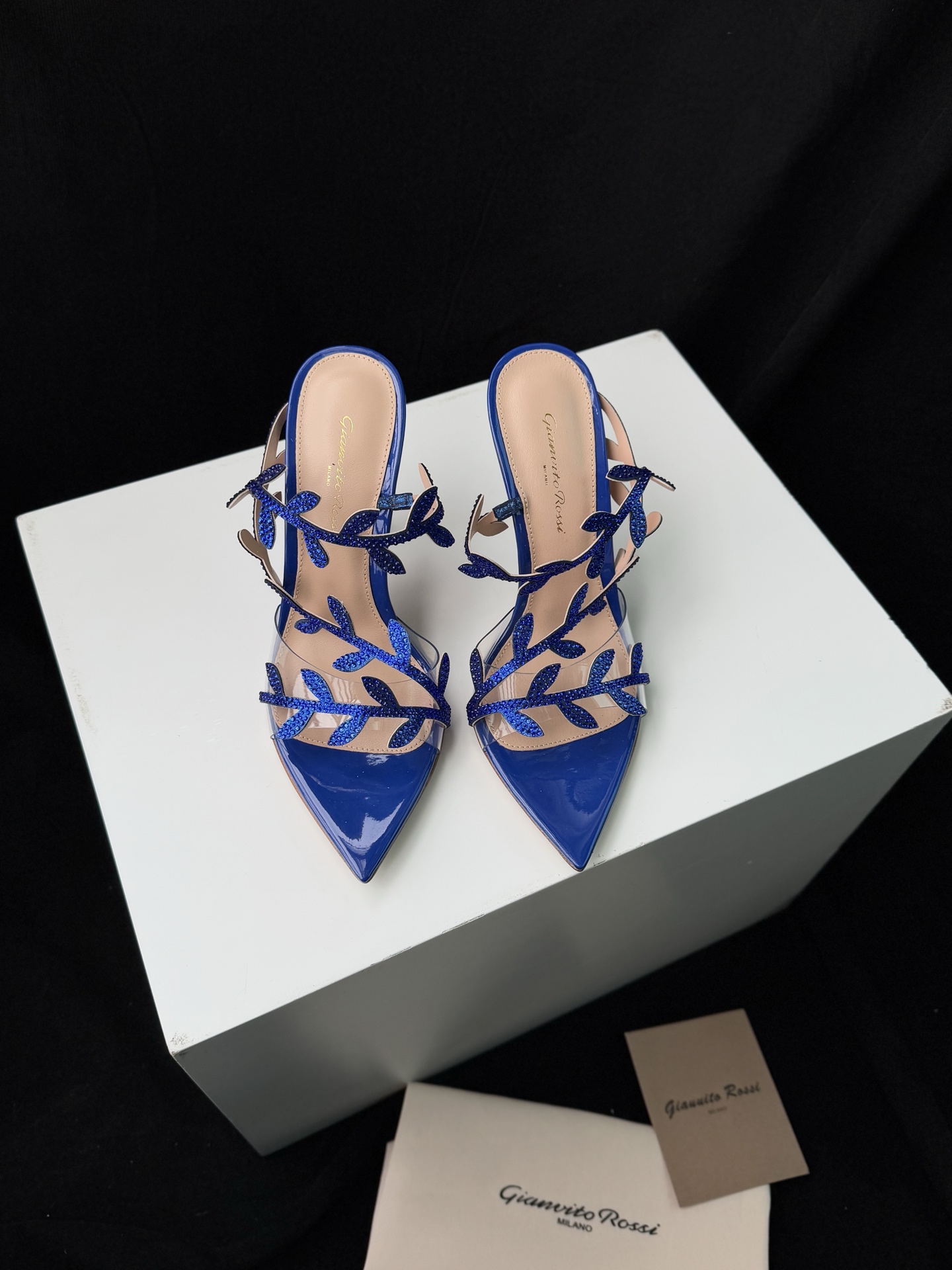 Gianvito Rossi Eiko Stiletto ミドルヒール サンダル ミュール スエード+メッシュ+チェコストーン 10.5cm/8cm