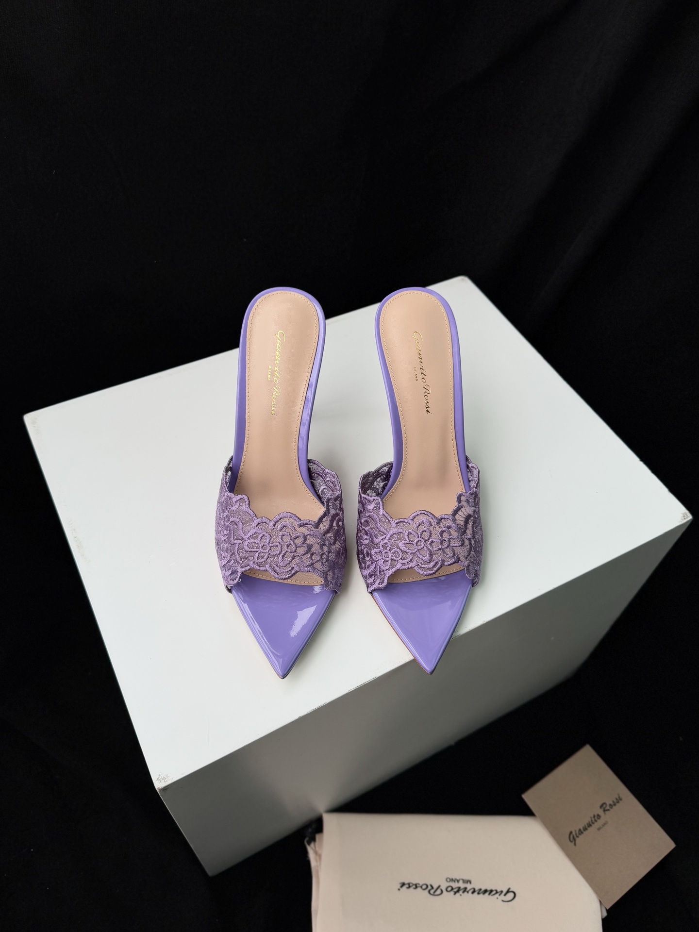 Gianvito Rossi Eiko Stiletto talons hauts mules sandales cuir nubuck + mesh + strass tchèques 10.5cm/8cm
