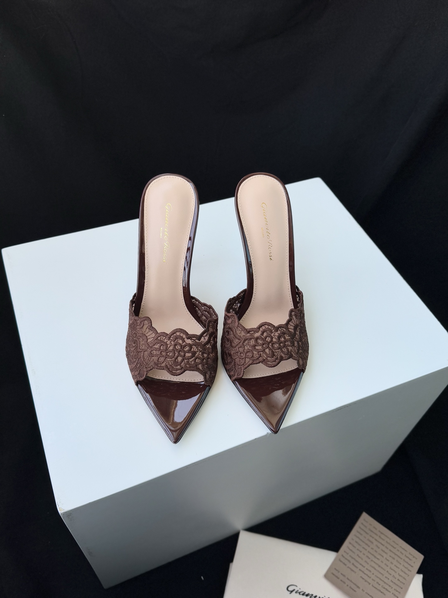Gianvito Rossi Eiko Stiletto talons hauts mules sandales cuir nubuck + mesh + strass tchèques 10.5cm/8cm