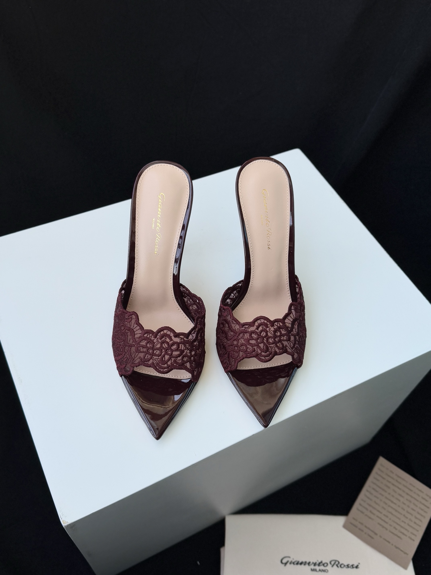 Gianvito Rossi Eiko Stiletto talons hauts mules sandales cuir nubuck + mesh + strass tchèques 10.5cm/8cm