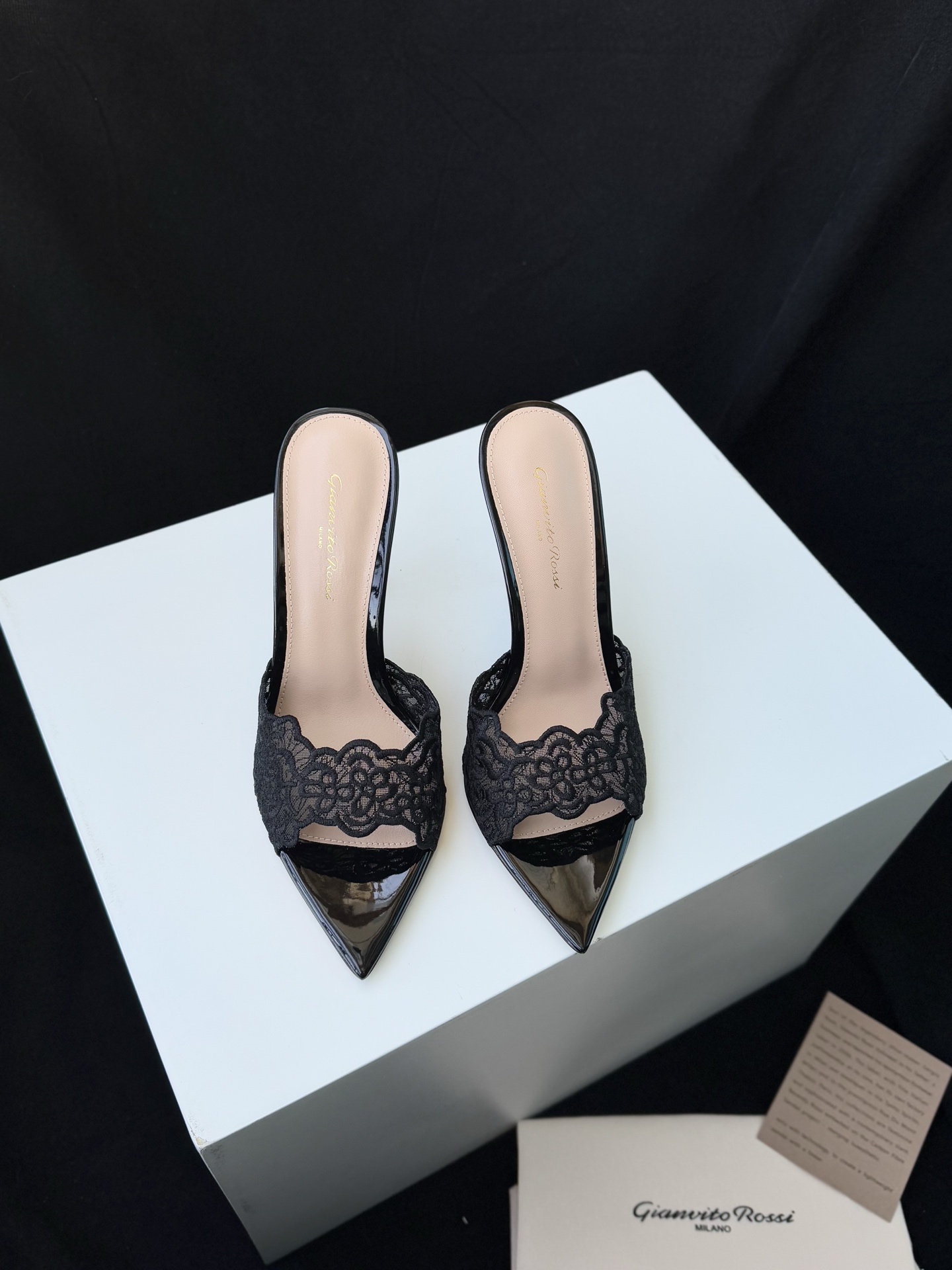 Gianvito Rossi Eiko Stiletto talons hauts mules sandales cuir nubuck + mesh + strass tchèques 10.5cm/8cm