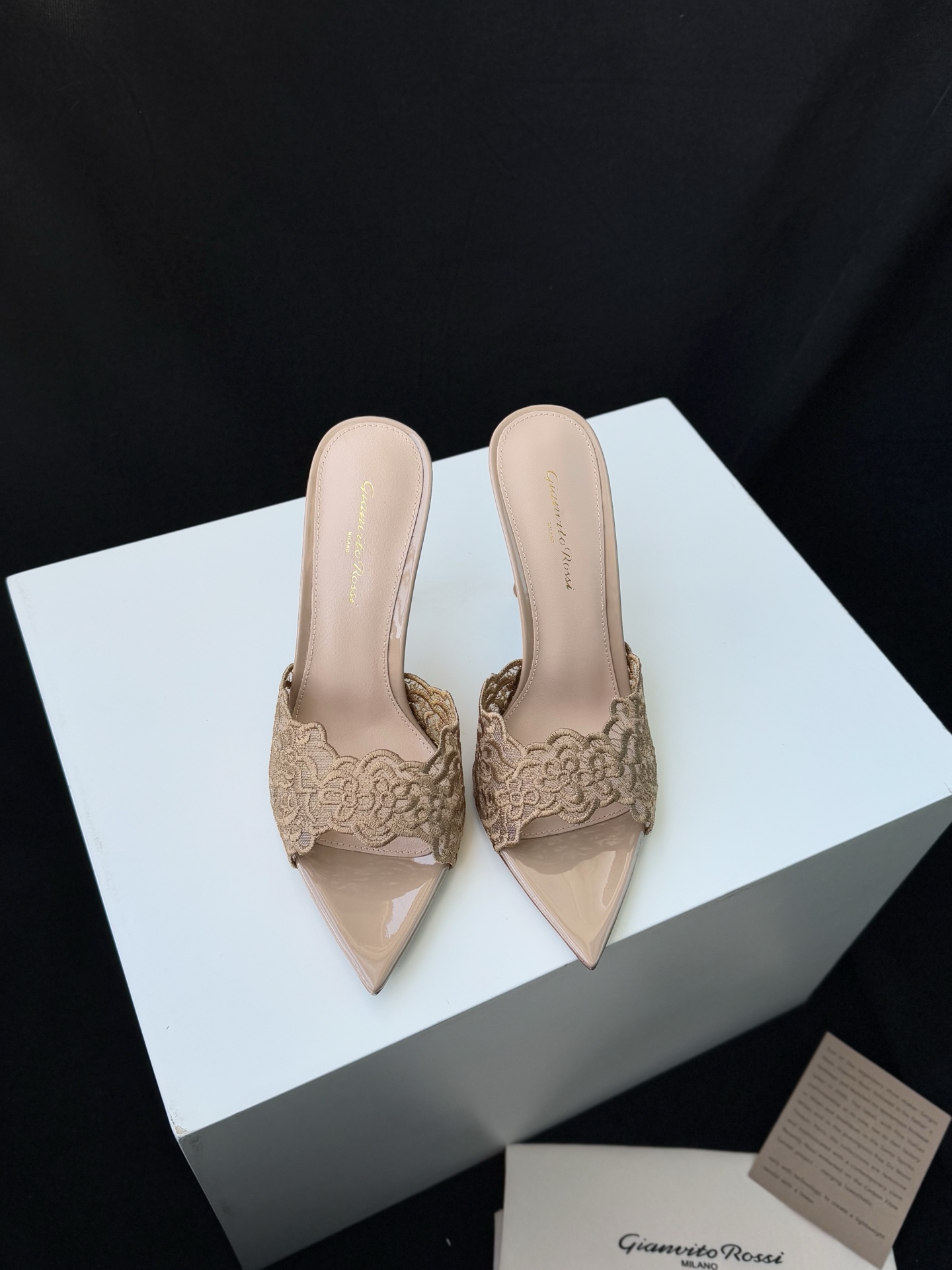 Gianvito Rossi Eiko Stiletto talons hauts mules sandales cuir nubuck + mesh + strass tchèques 10.5cm/8cm