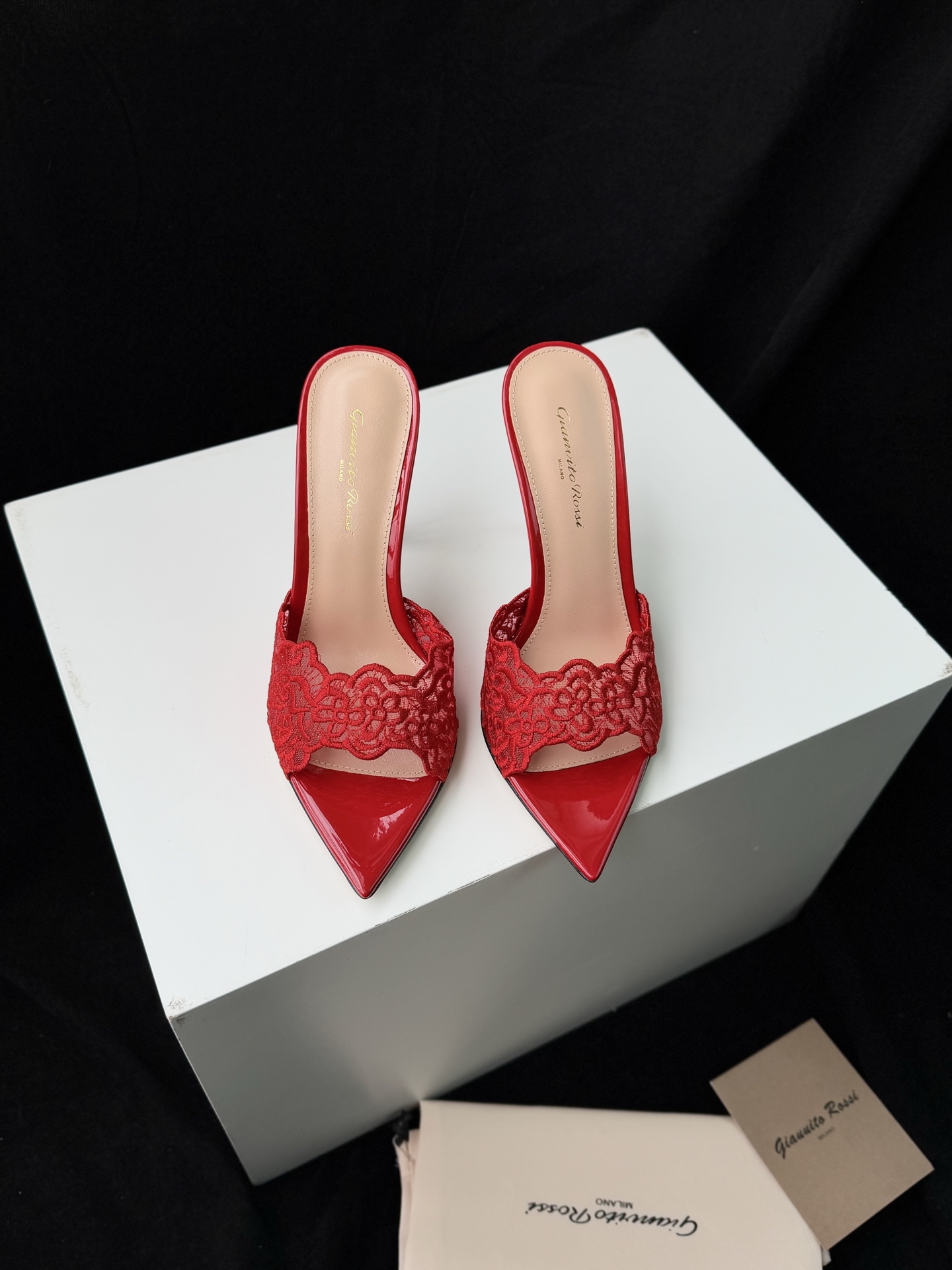 Gianvito Rossi Eiko Stiletto talons hauts mules sandales cuir nubuck + mesh + strass tchèques 10.5cm/8cm