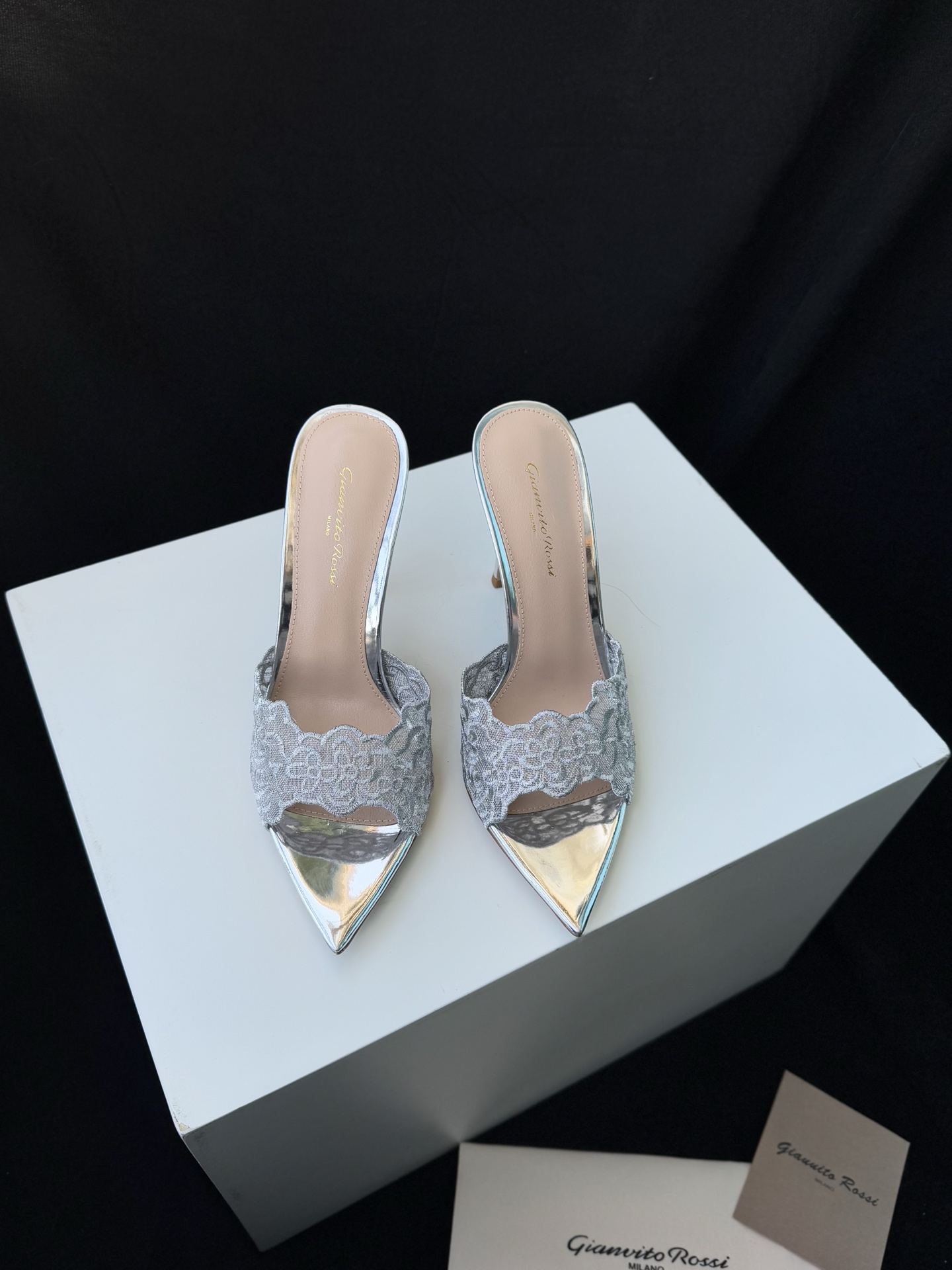 Gianvito Rossi Eiko Stiletto talons hauts mules sandales cuir nubuck + mesh + strass tchèques 10.5cm/8cm