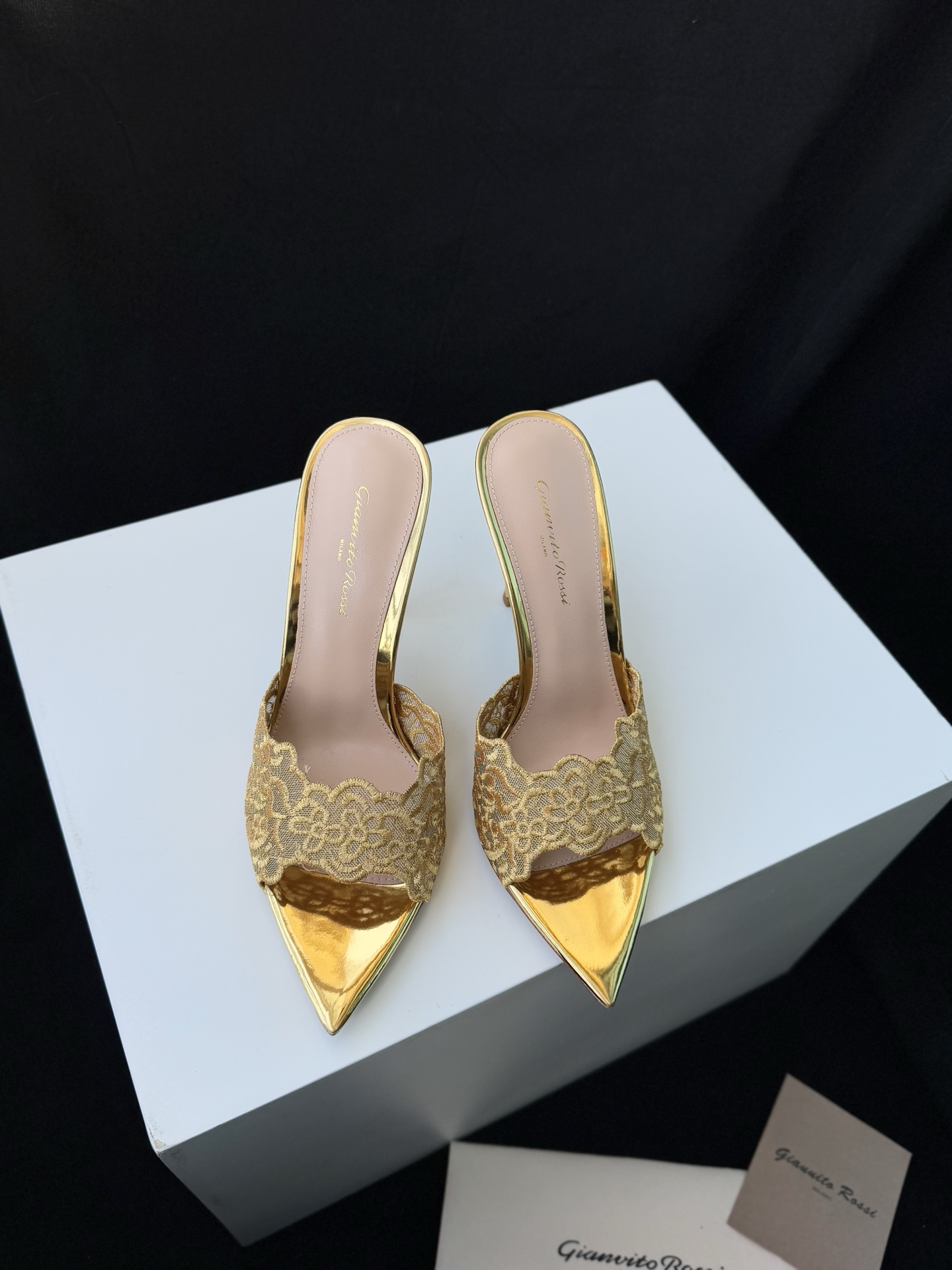 Gianvito Rossi Eiko Stiletto talons hauts mules sandales cuir velours + mesh + strass tchèques 10.5cm/8cm