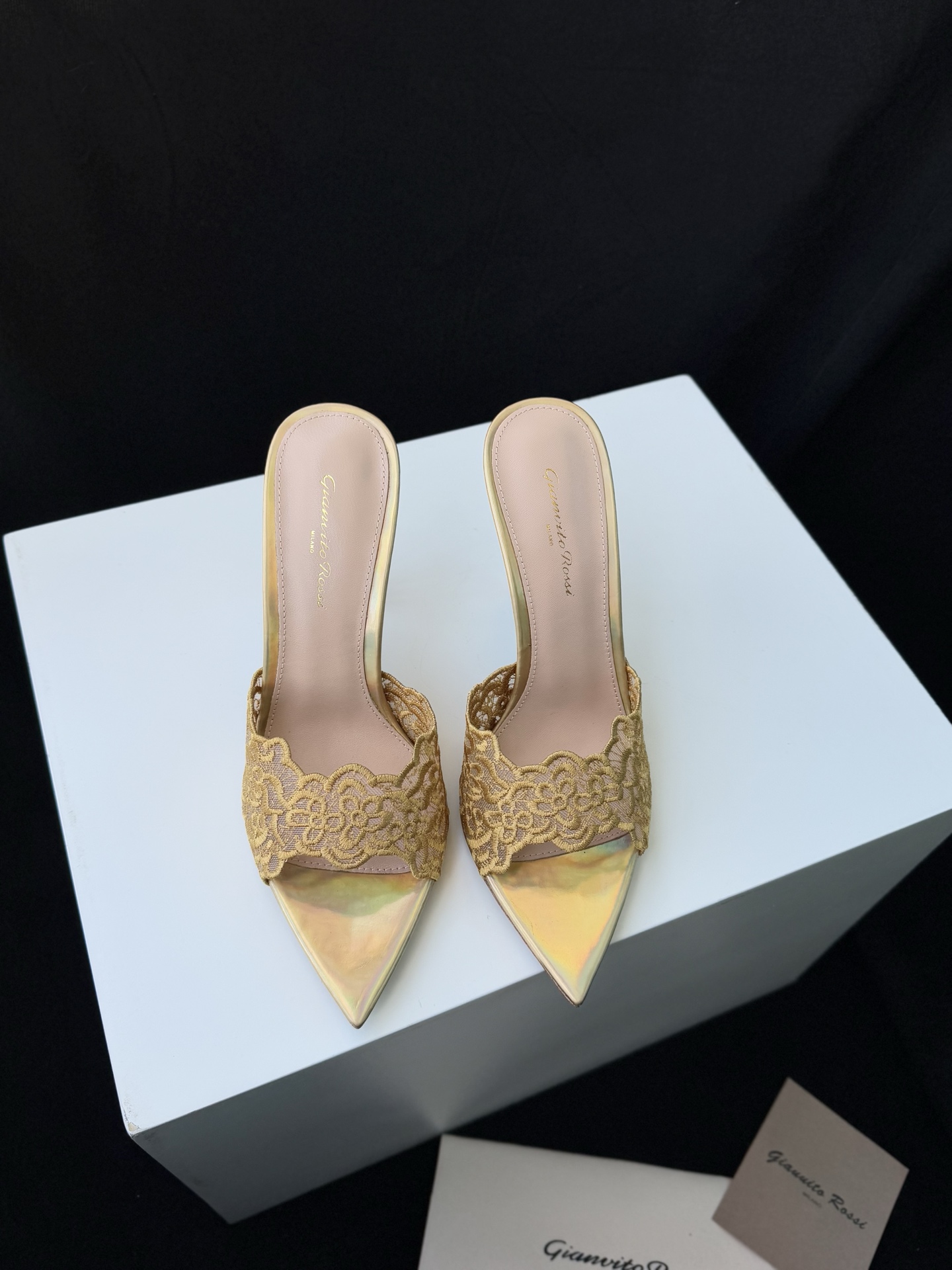Gianvito Rossi Eiko Stiletto talons hauts mules sandales cuir nubuck + mesh + strass tchèques 10.5cm/8cm