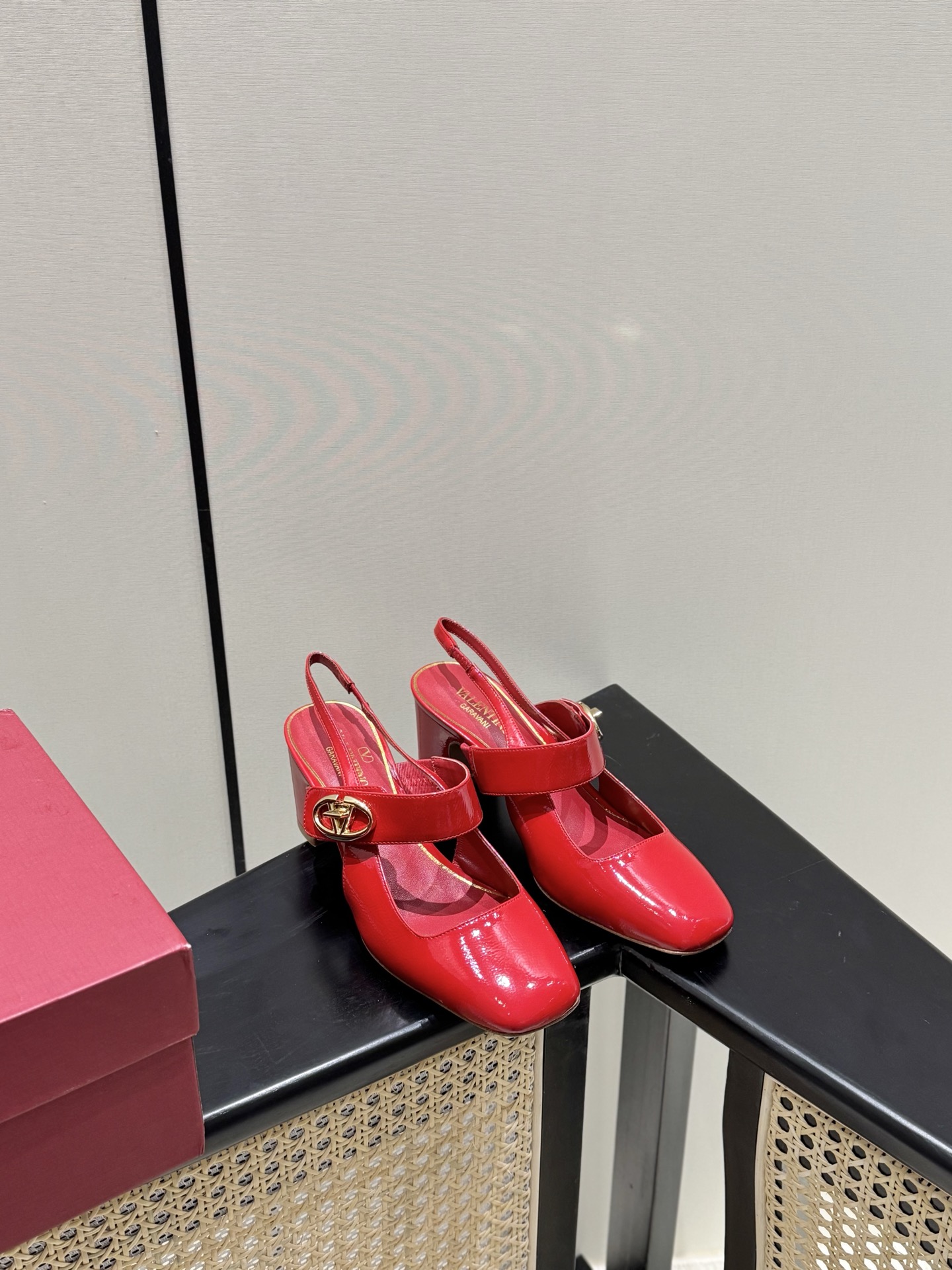 Valentino Mary Jane patent leather chunky heel red