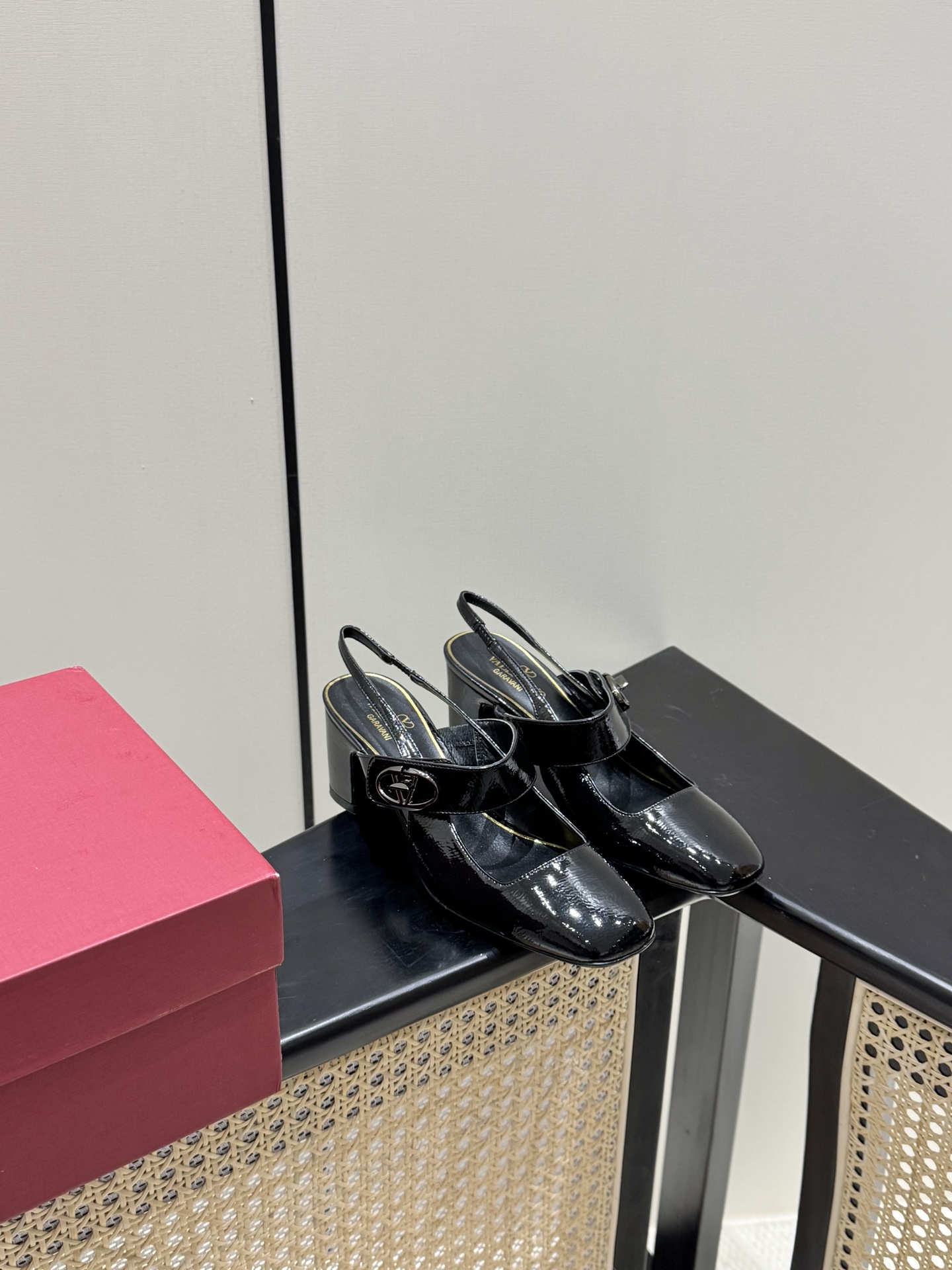 Valentino Mary Jane chunky heel patent leather black slingback women's shoes