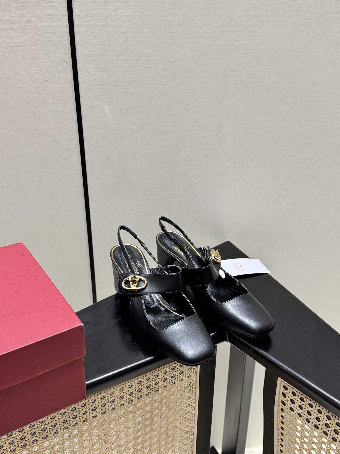 Valentino Mary Jane chunky heel black leather VLogo