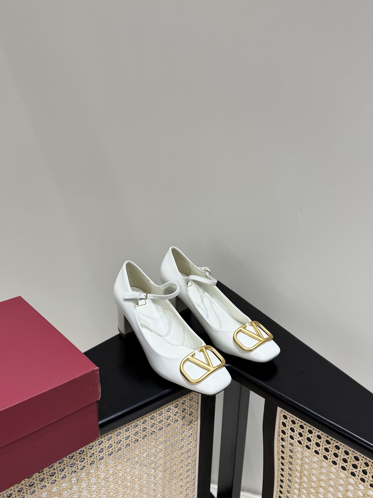 Valentino Mary Jane matte lambskin chunky heel pumps