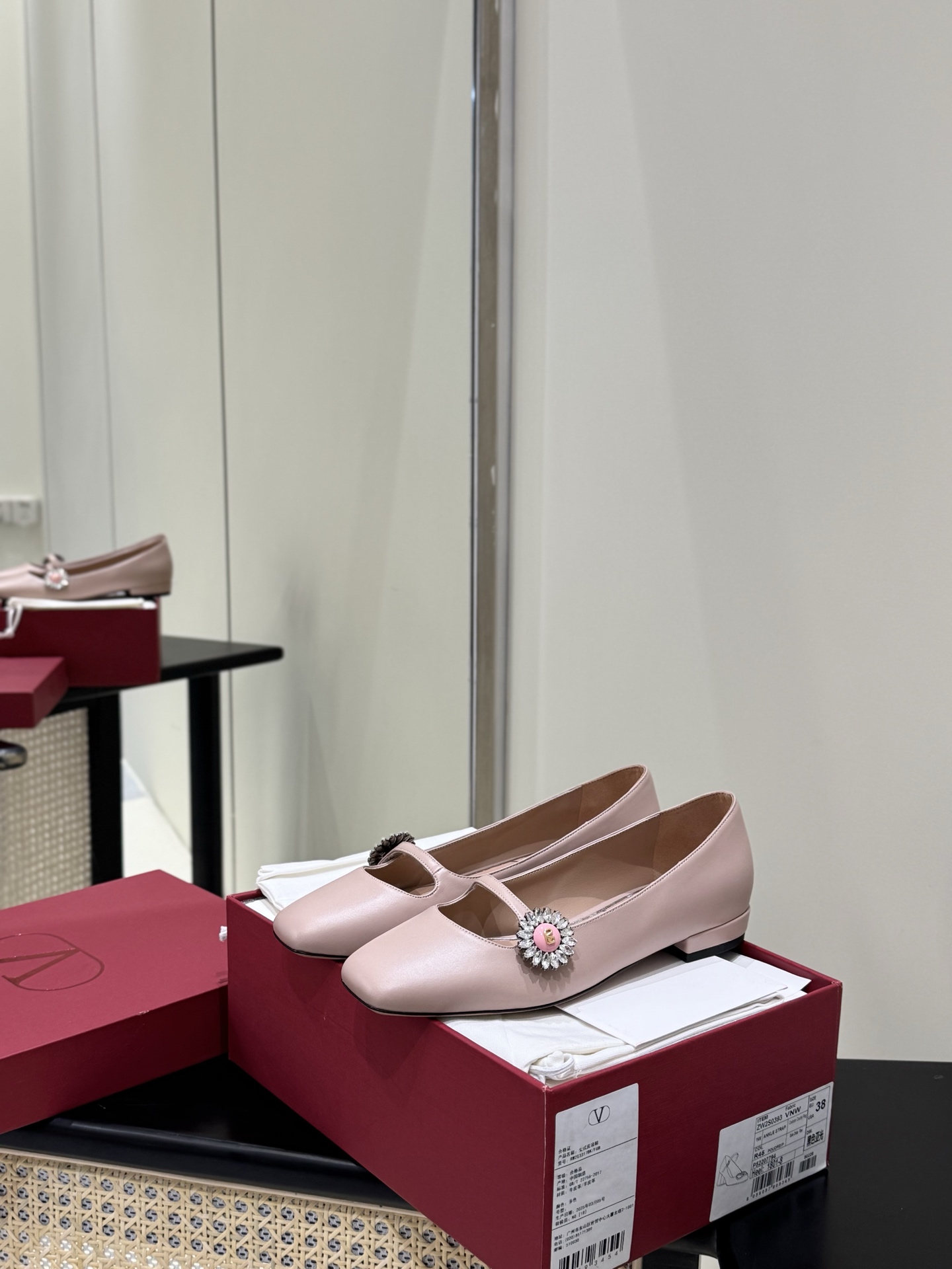 Valentino Mary Jane Calfskin Jewel Buckle Flats