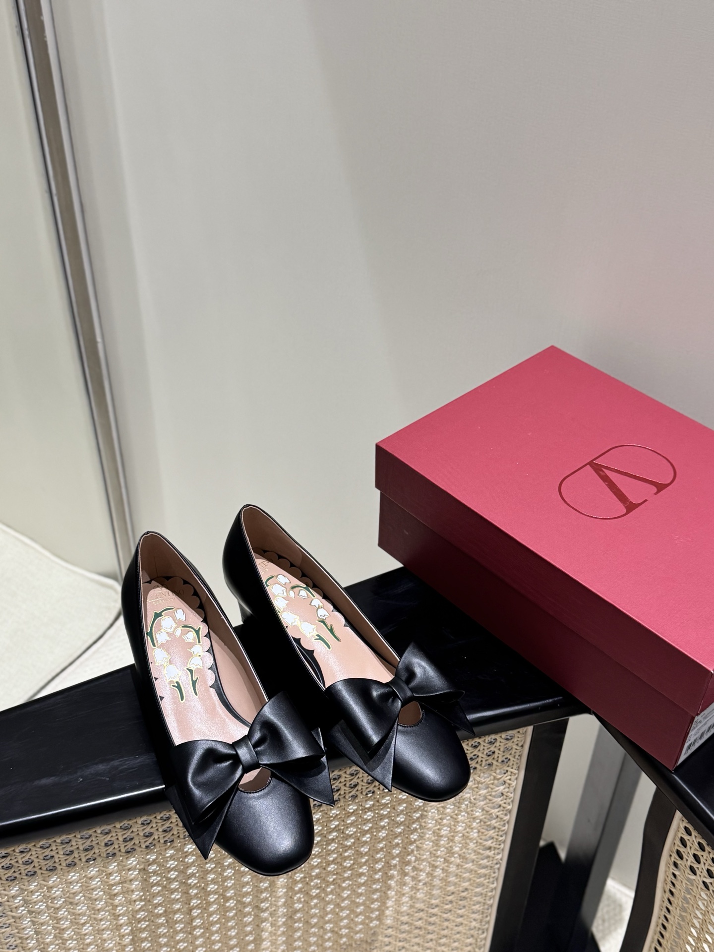Valentino Mary Jane Bow Fabric Leather Black