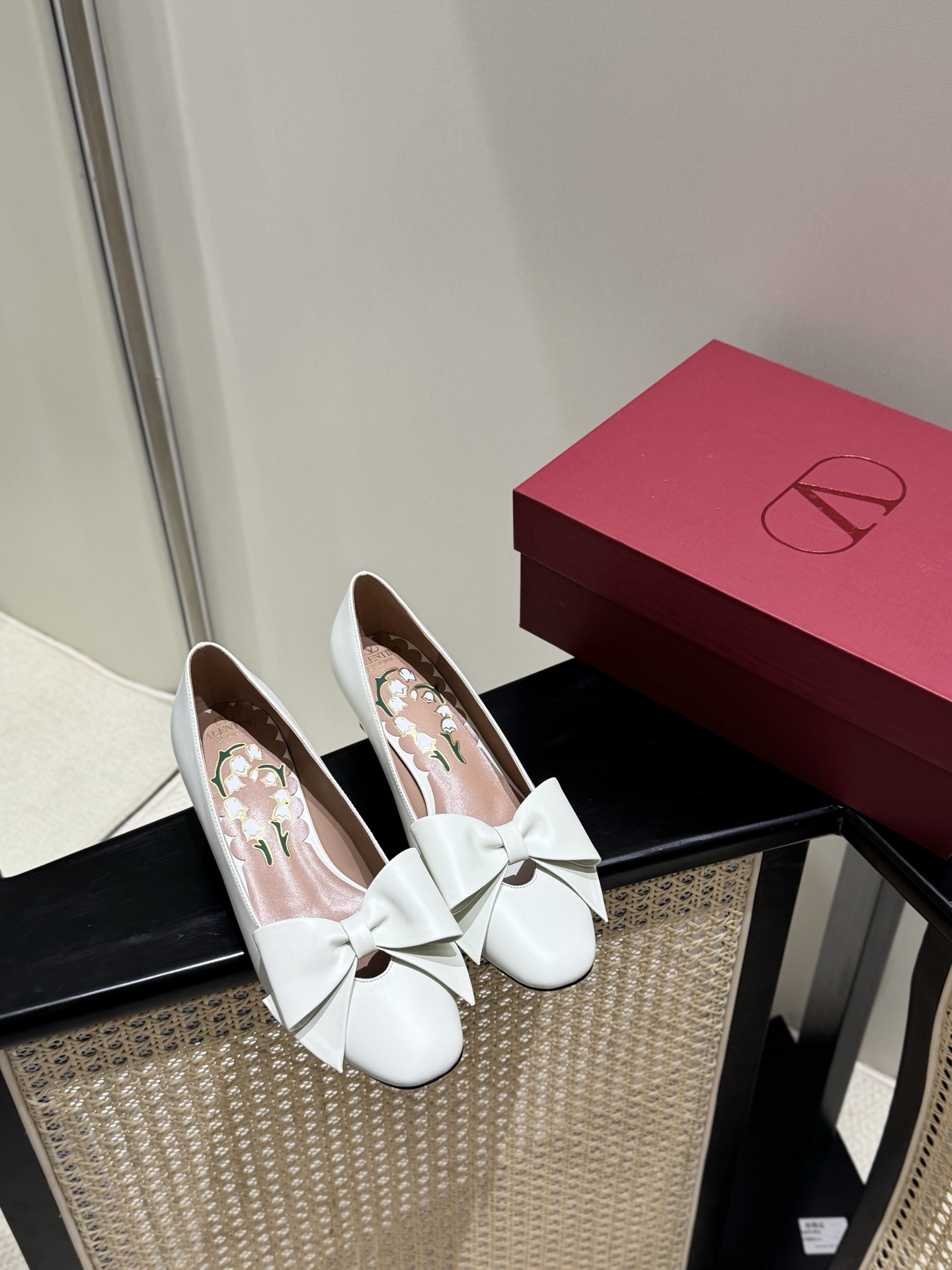 Valentino Mary Jane Bow Fabric Leather Sheepskin