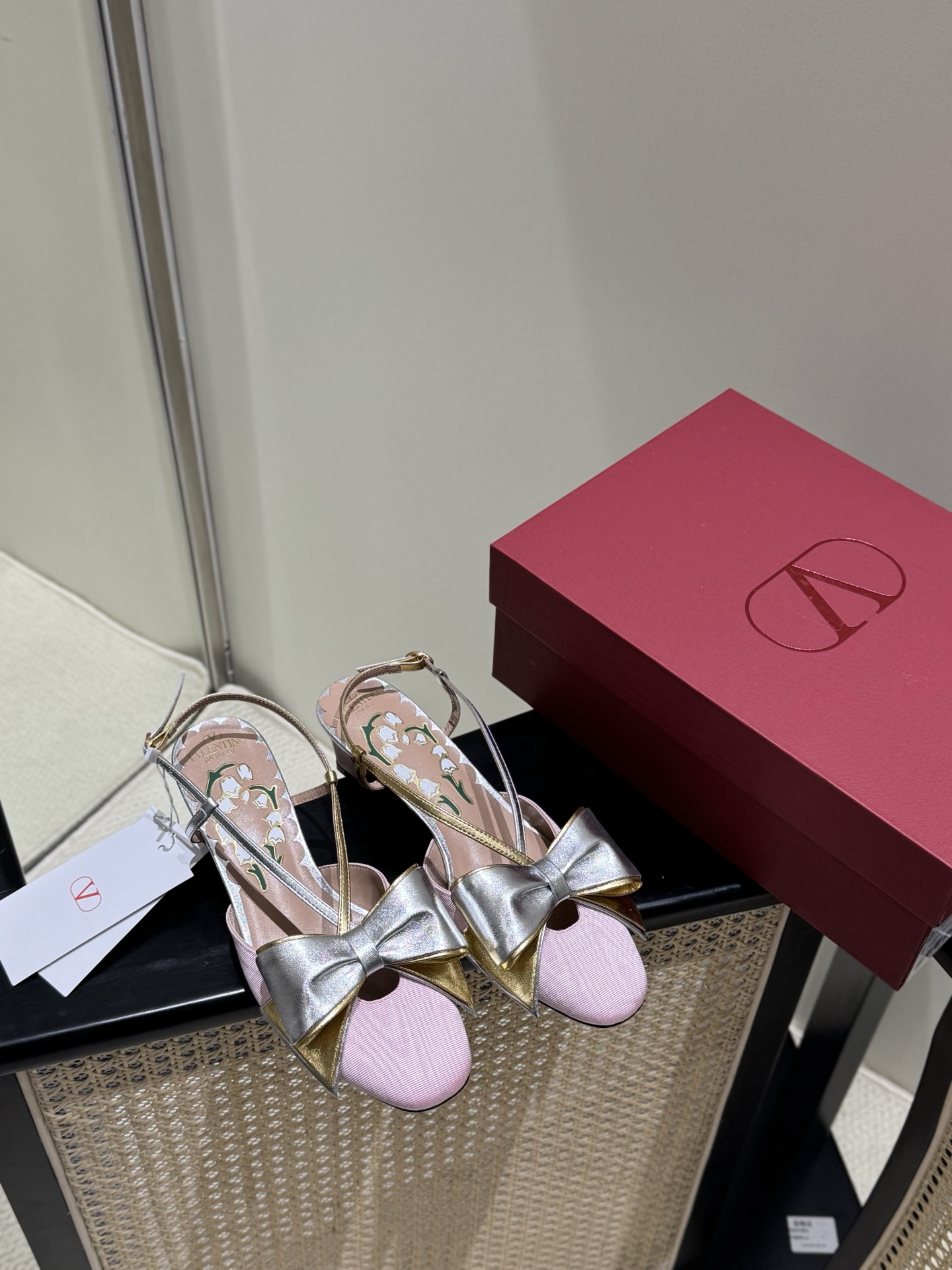 Valentino Mary Jane Bow Fabric Leather Sandals