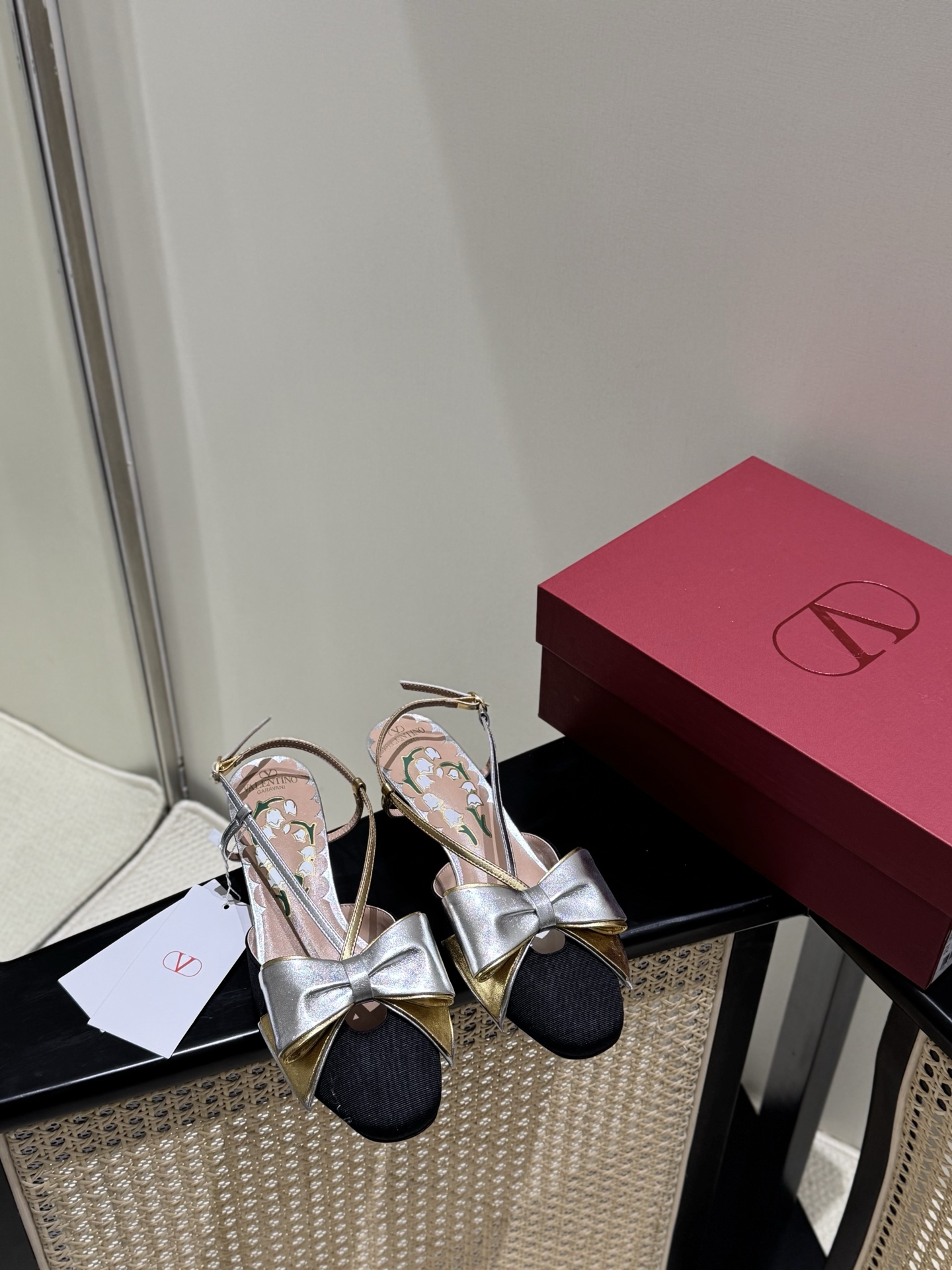 Valentino Mary Jane Bow Fabric Leather Sandals