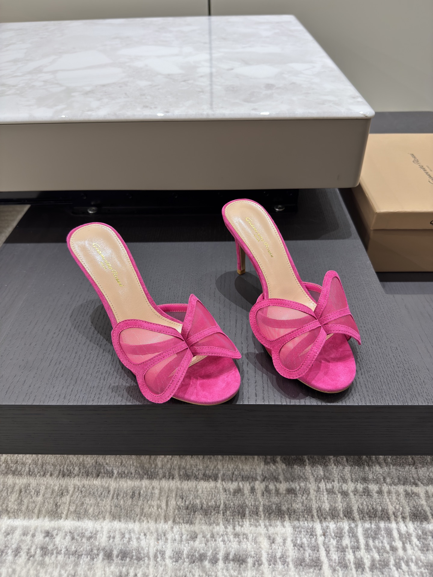 Gianvito Rossi Eiko Stiletto абцасы-шпількі тапкі сандалі авечая скура+сетка+чэшскія стразы 10.5cm/8cm