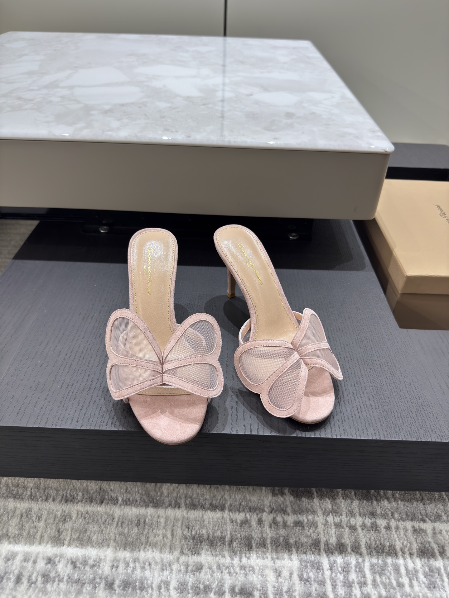 Gianvito Rossi Eiko Stiletto абцас-шпілька тапачкі сандалі авечая скура+сетка+чэшскія стразы 10.5cm/8cm