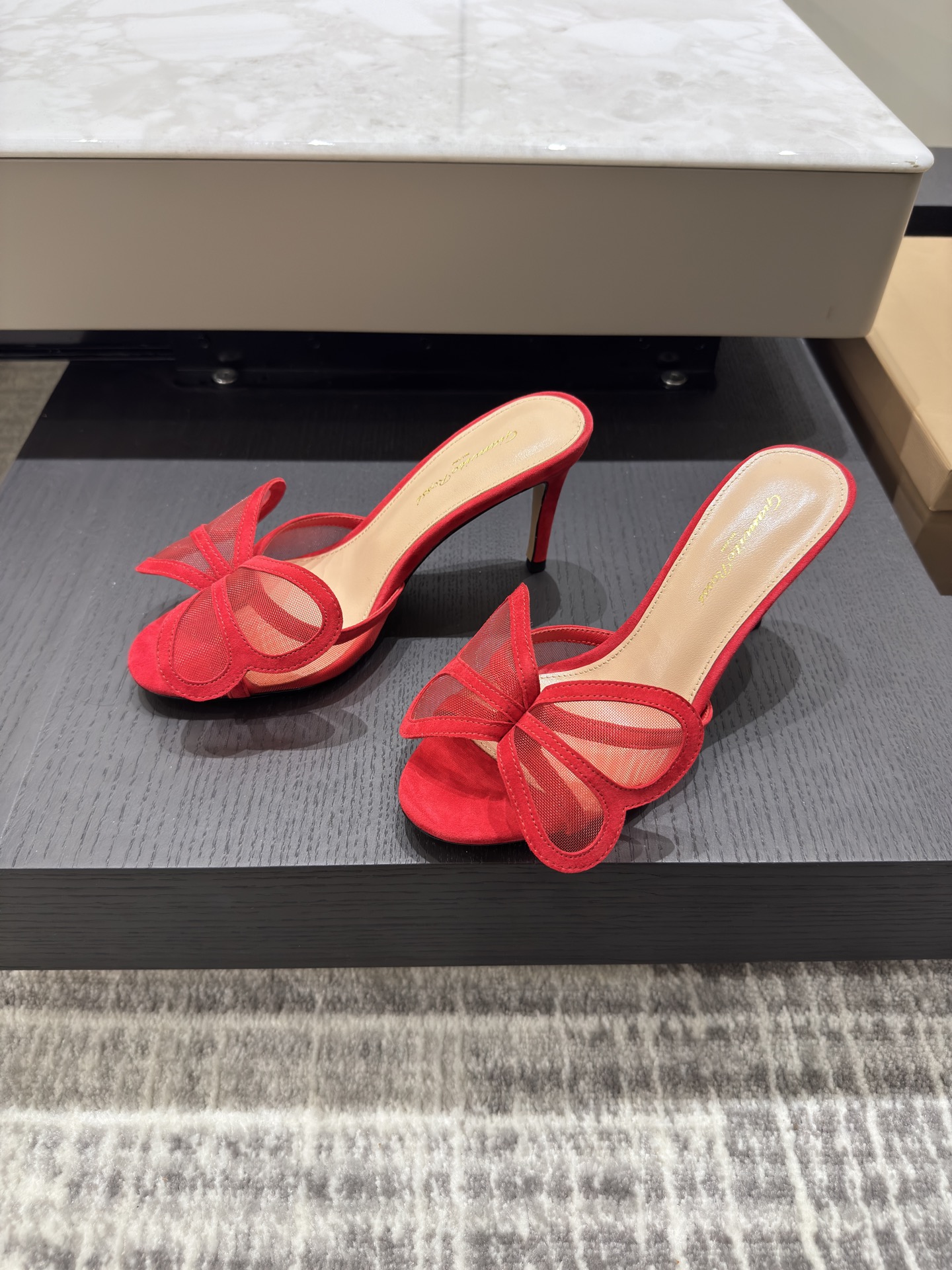 Gianvito Rossi Eiko Stiletto абцас-шпілька тапкі сандалі авечая скура+сетка+чэшскія стразы 10.5cm/8cm