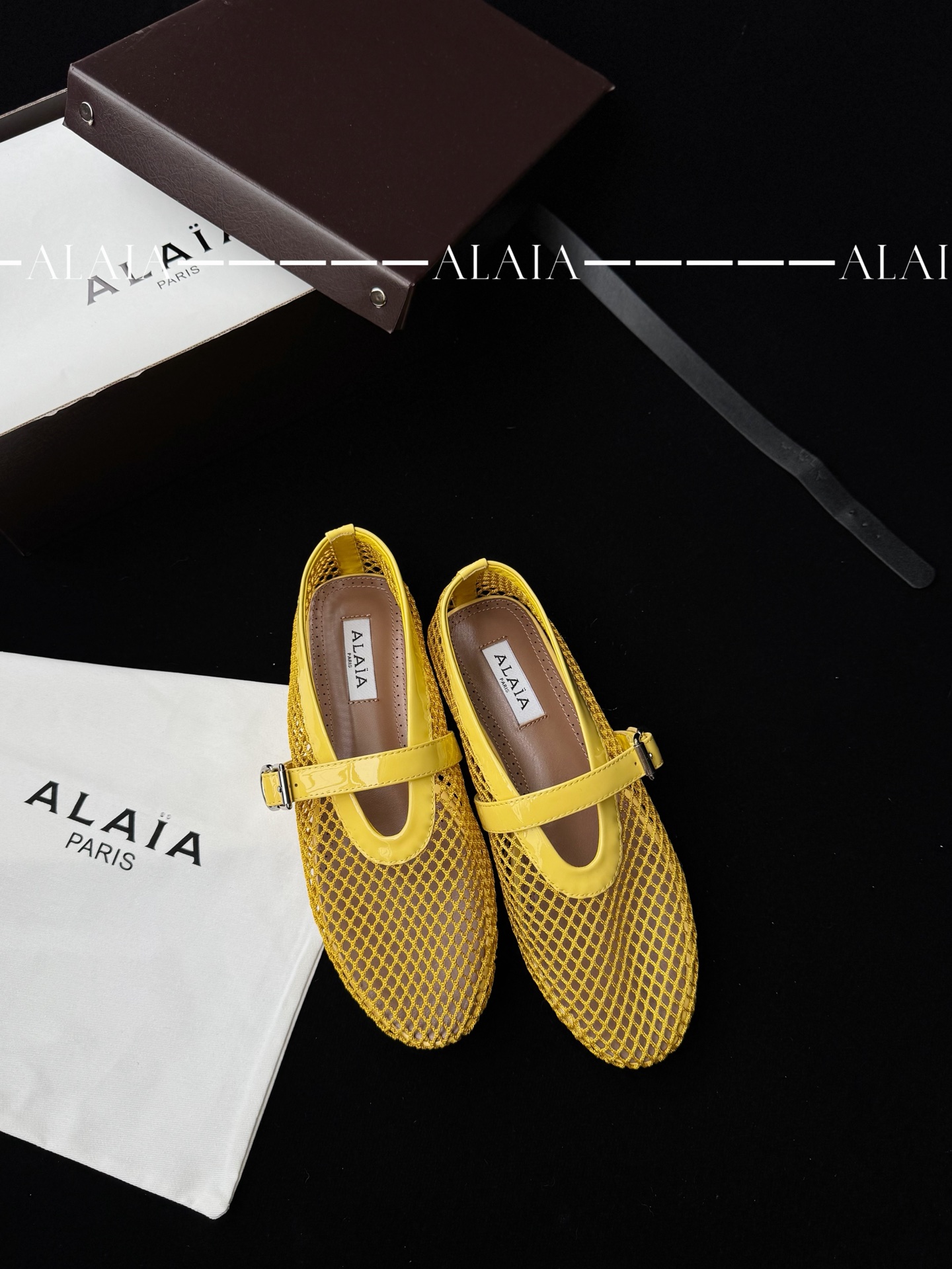 ALAIA 메쉬 레더 발레리나 슈즈 여성용 스위트 쿨 발레코어-탑 버전