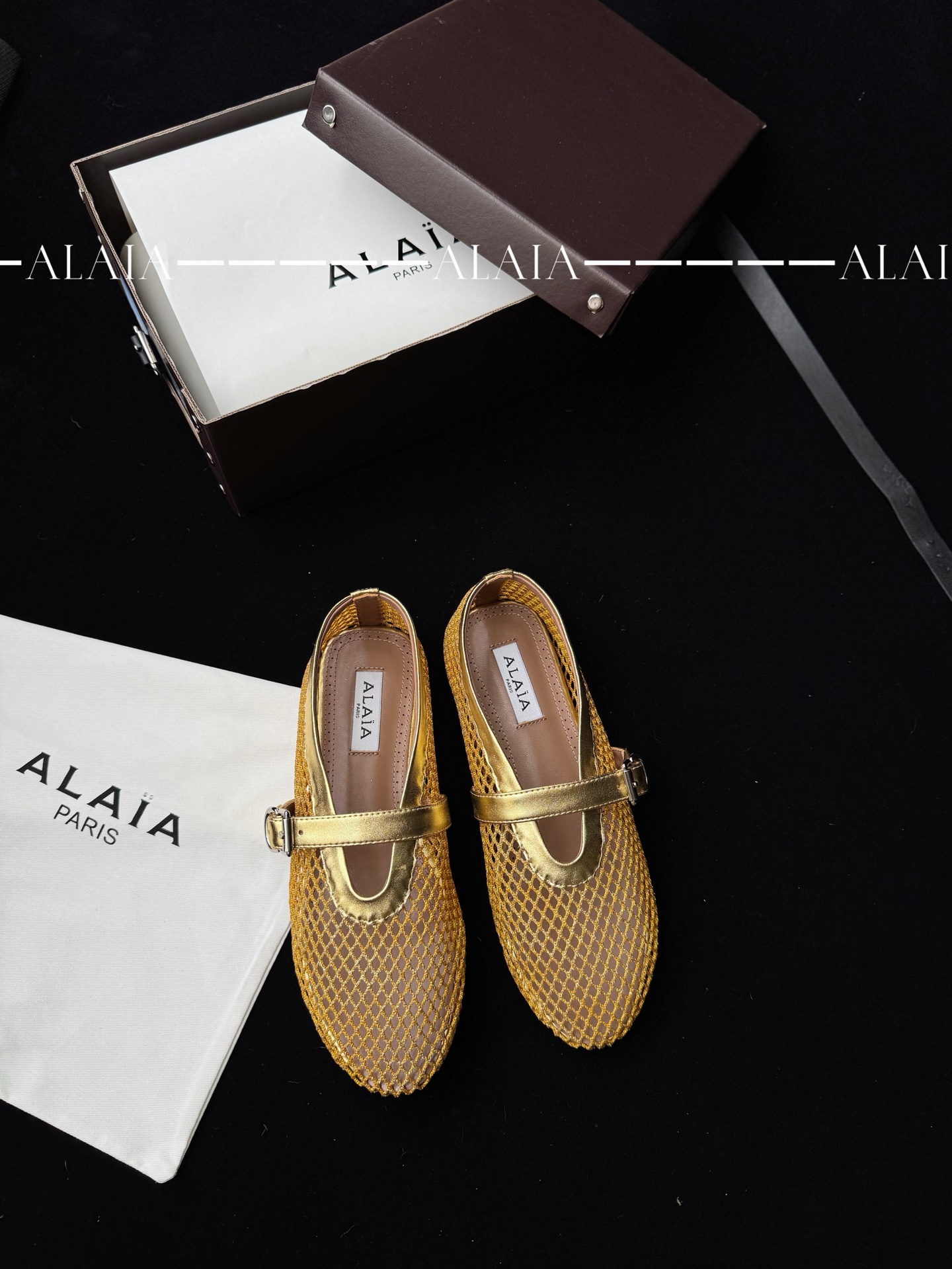 ALAIA 메쉬 특허 가죽 발레 슈즈 여성용 스위트 쿨 발레 스타일 - 최상위 버전