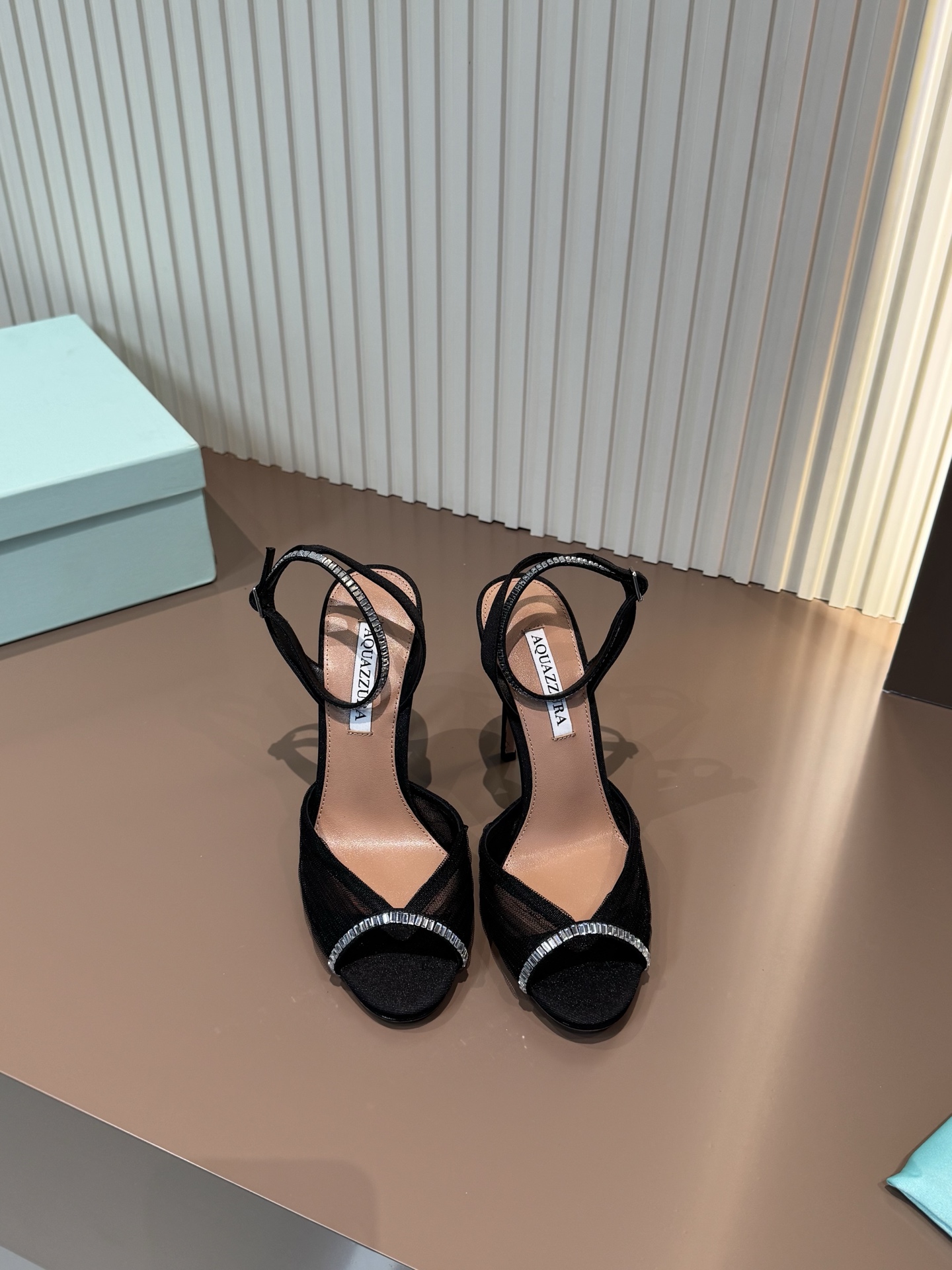 Aquazzura Sandals Sheepskin Rhinestones Black Stiletto