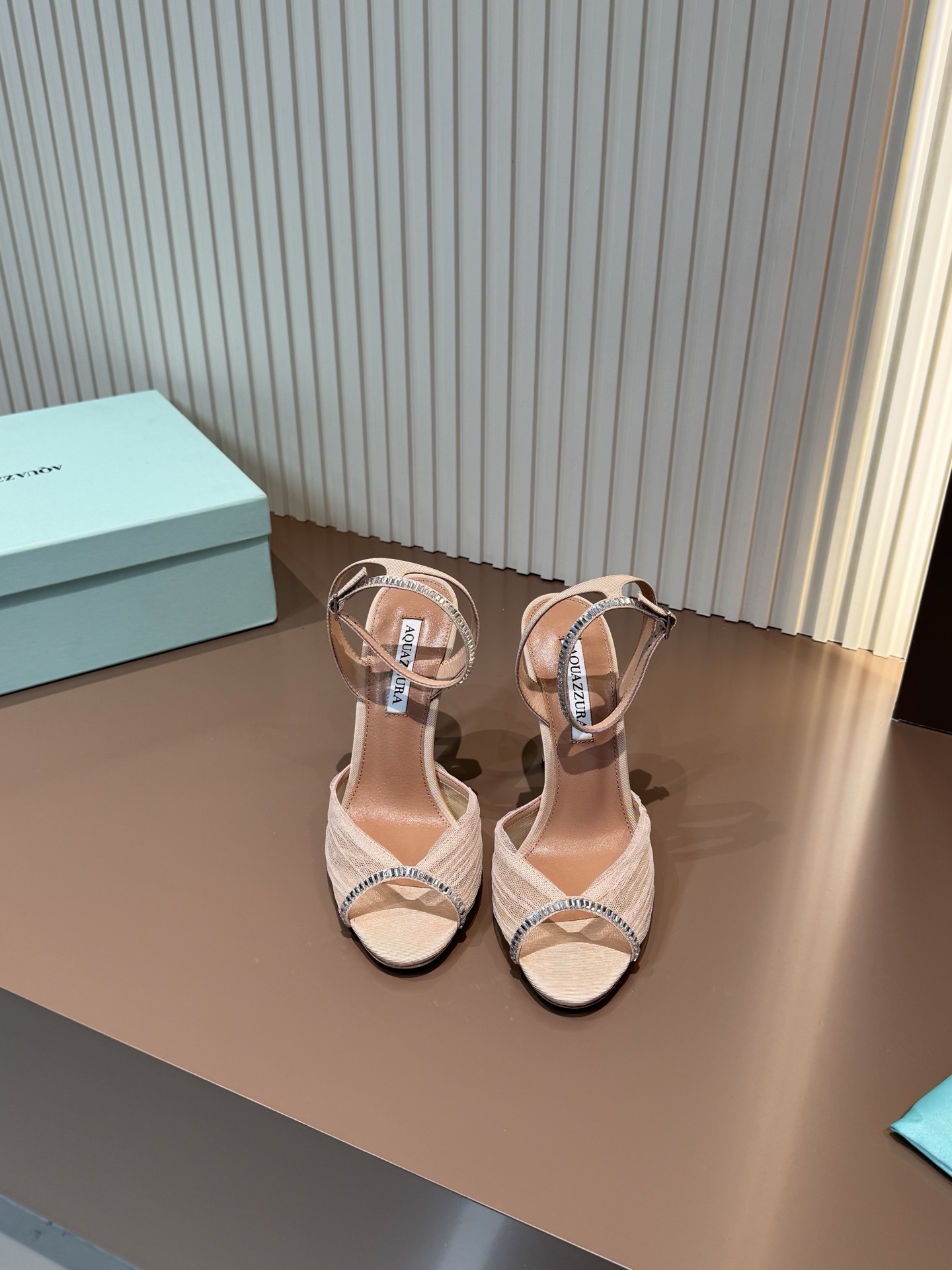 Aquazzura Sandals Sheepskin Rhinestone High Heel