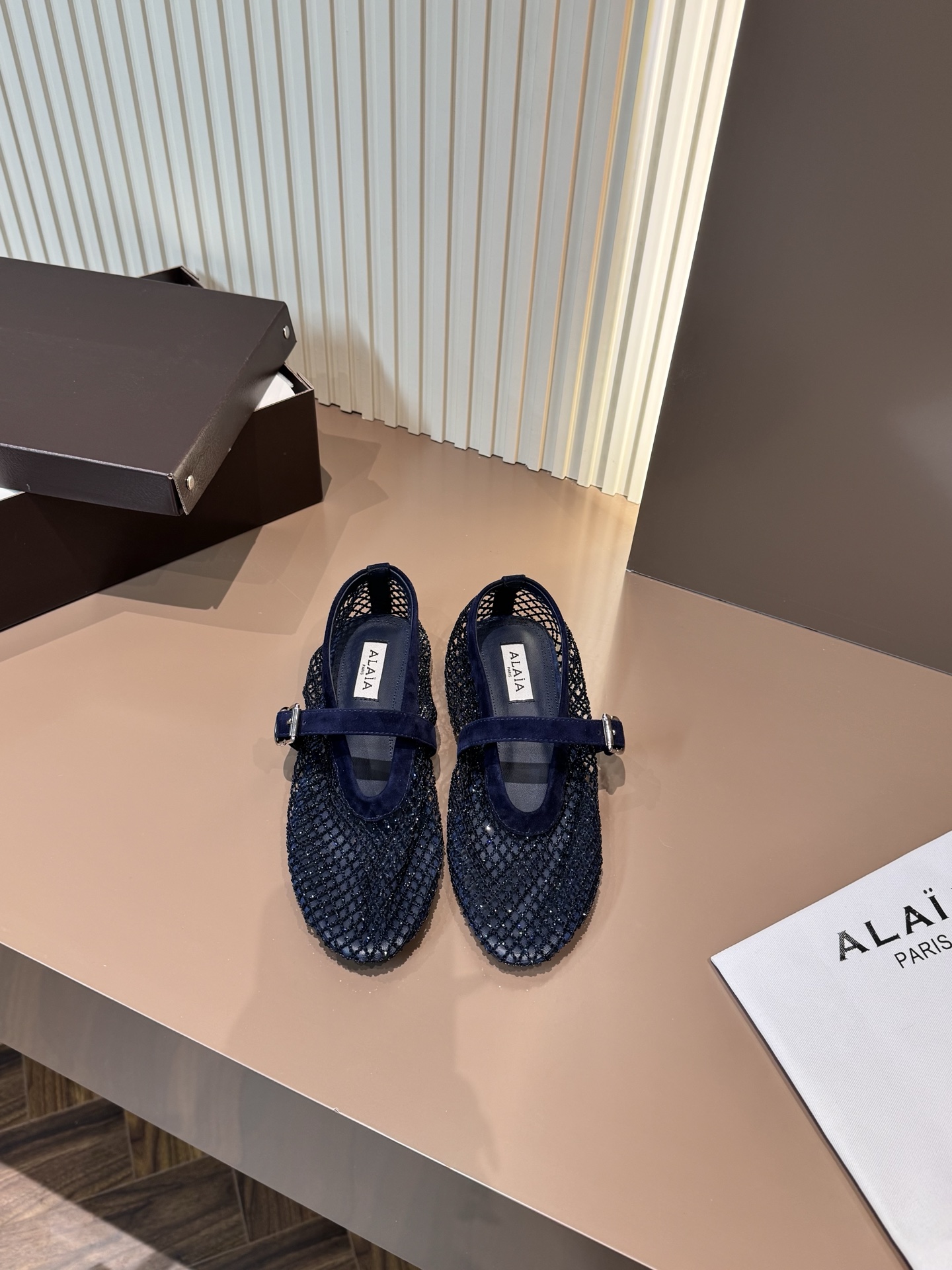 ALAIA メッシュ ラインストーン バレエシューズ レディース ファッション エレガント-トップバージョン
