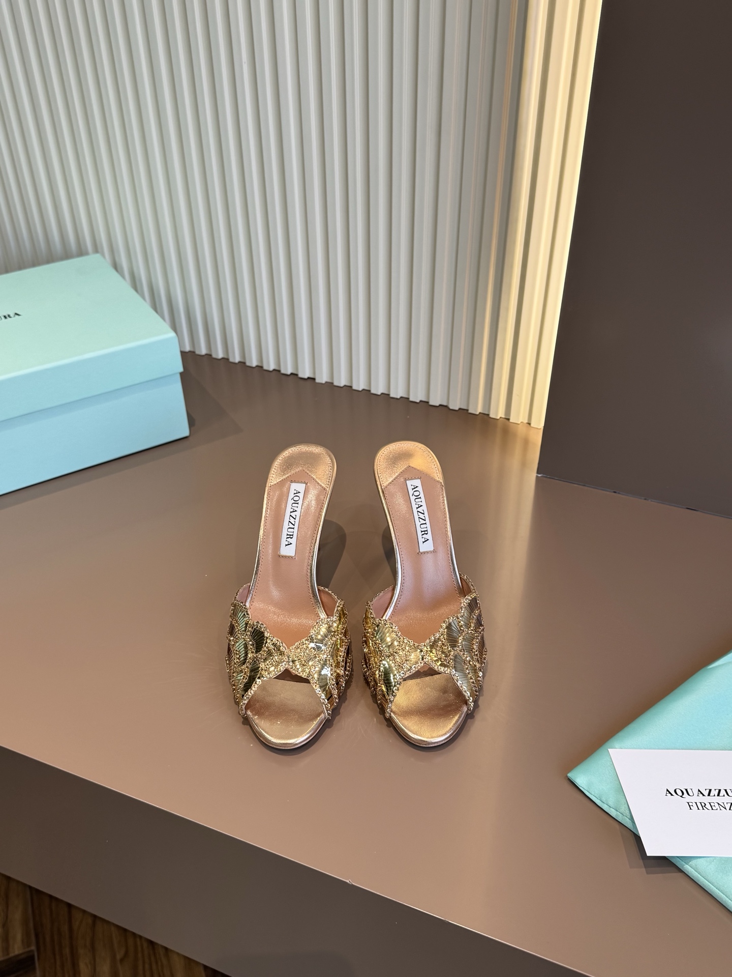Aquazzura 高跟涼鞋 亮片 羊皮 金色