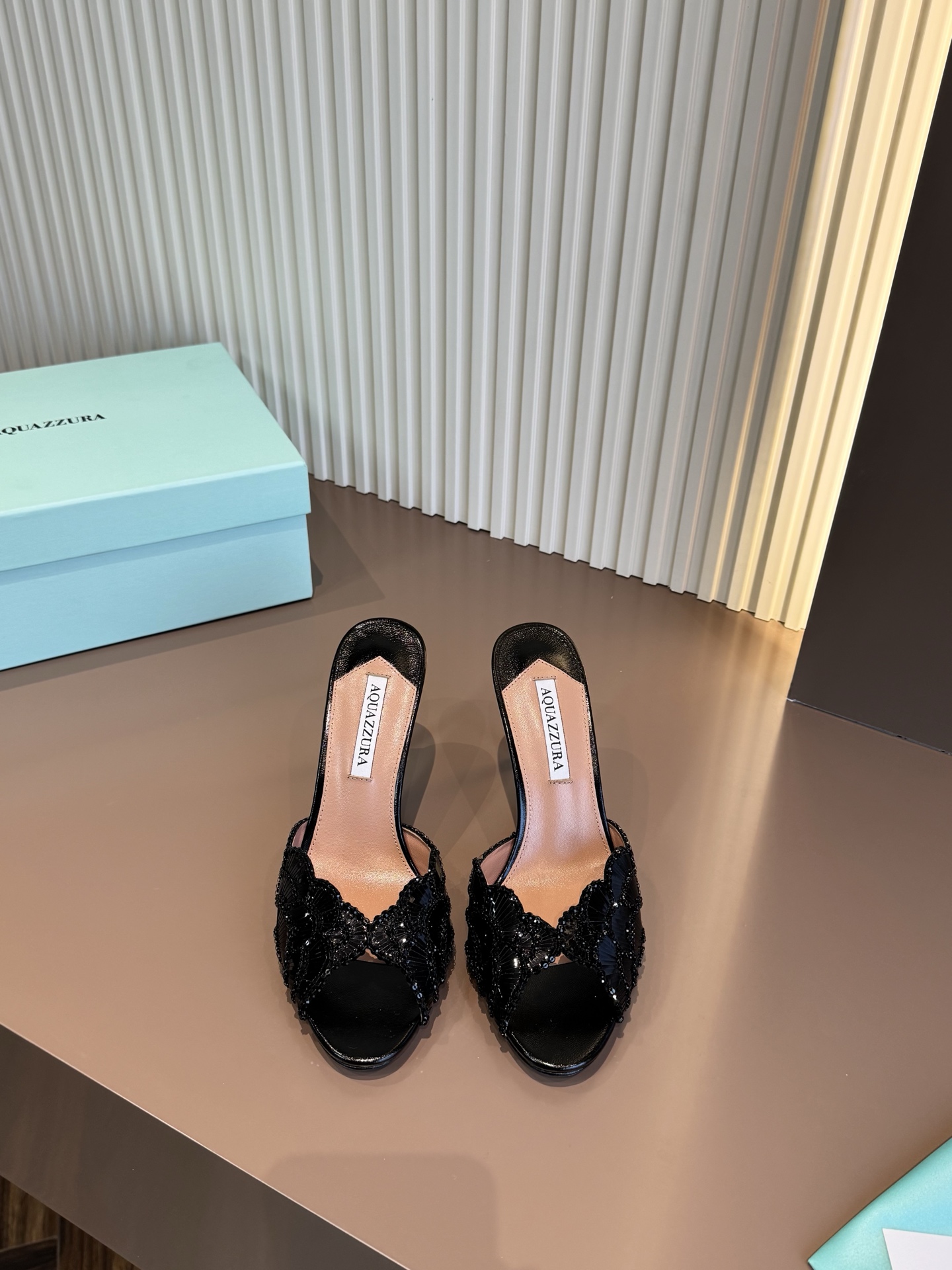 Aquazzura 亮片 高跟涼鞋 羊皮 黑色