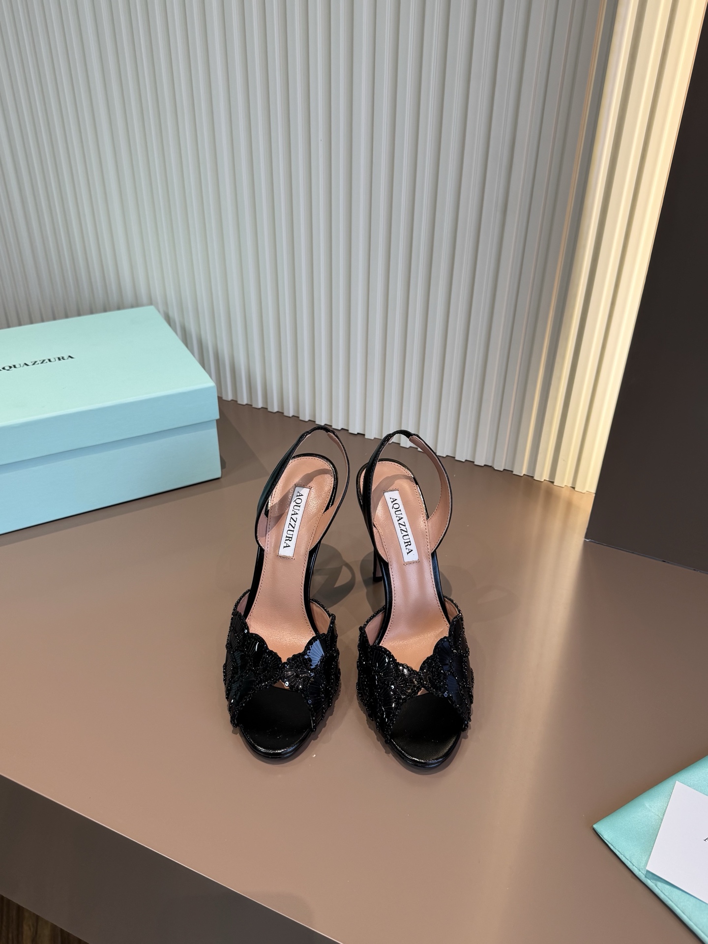 Aquazzura Sequin High Heel Sandals Black
