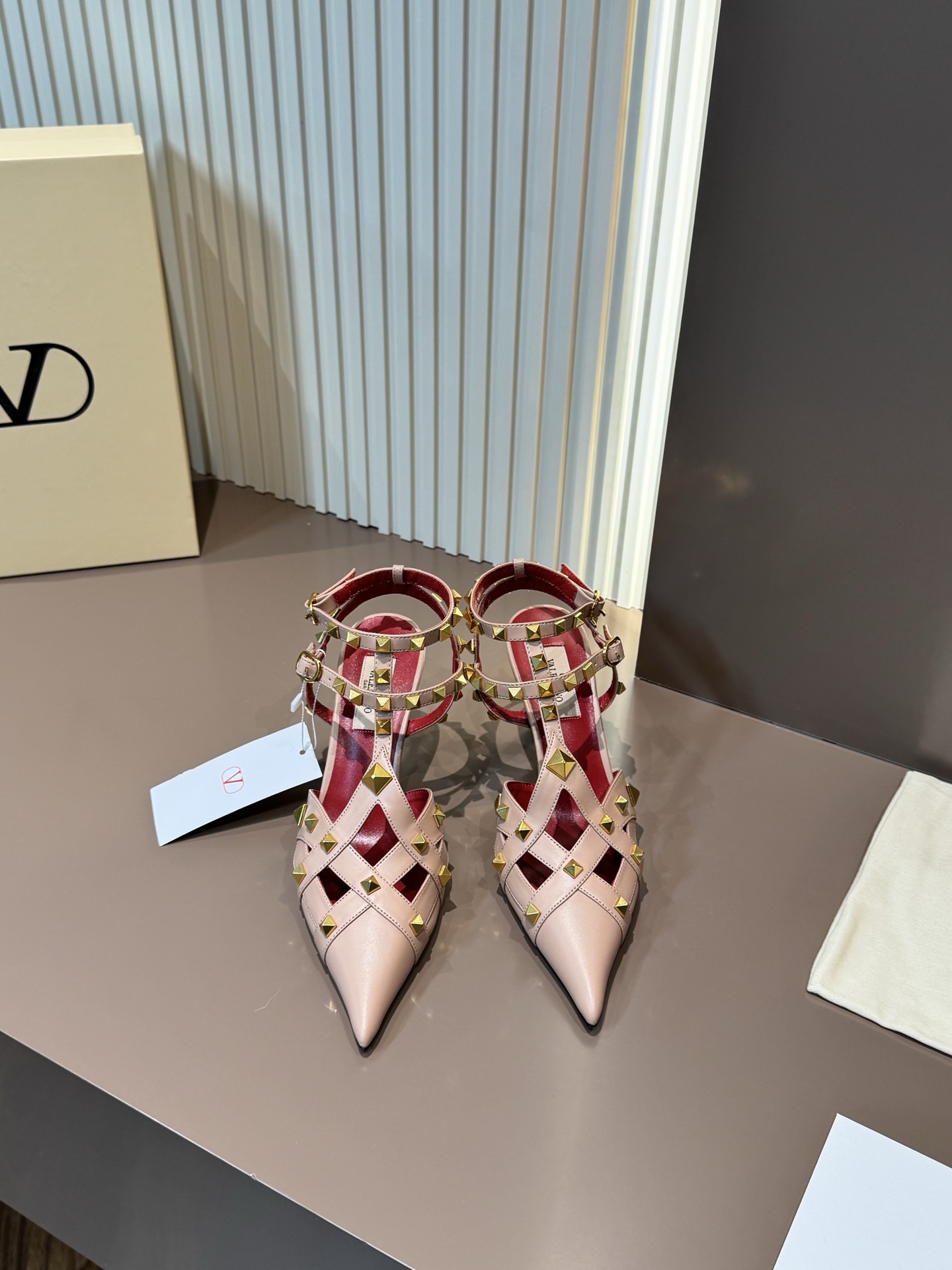 Valentino Rockstud pointed-toe leather sandal high heels