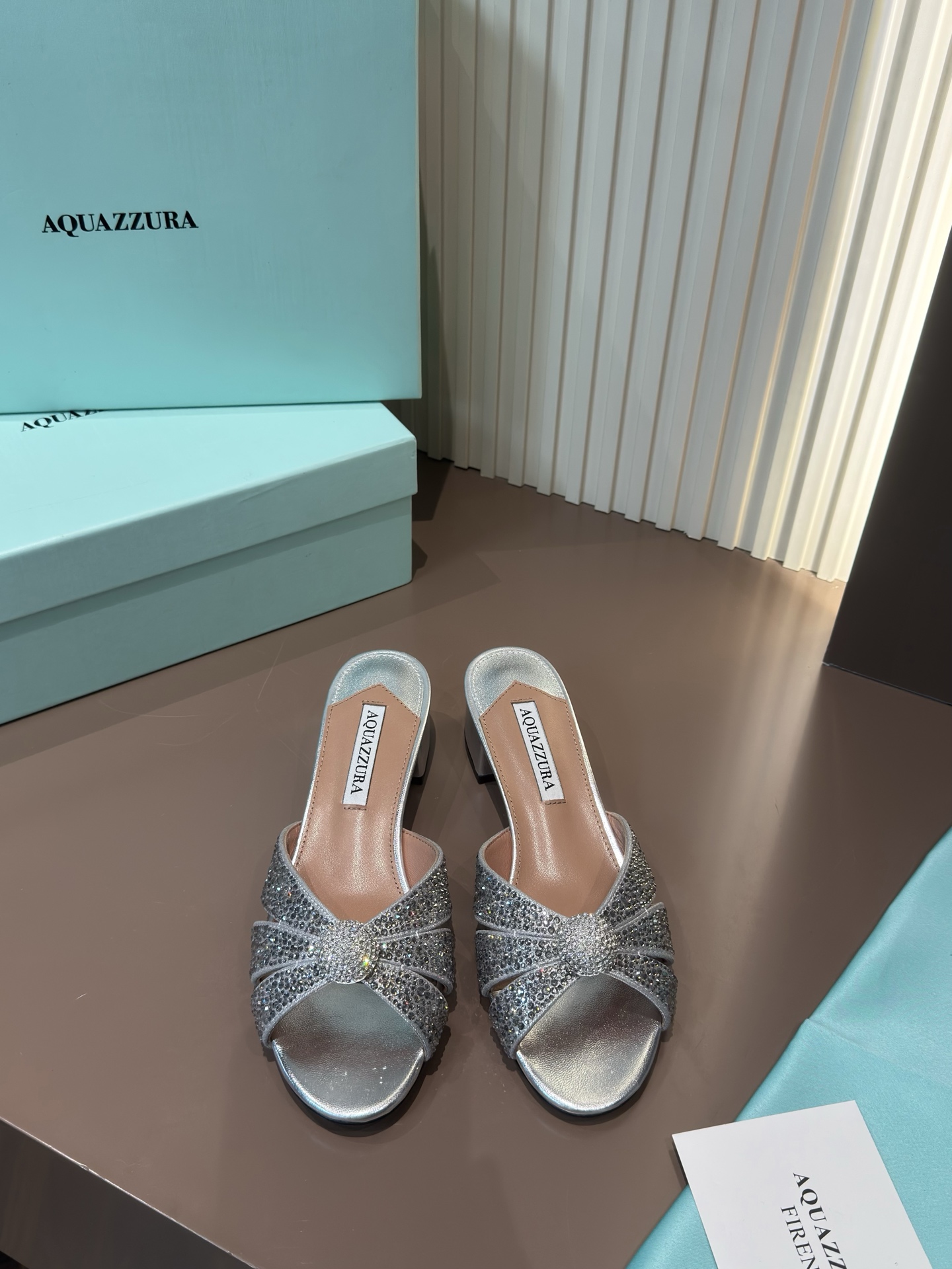 Aquazzura 水鑽網面 露趾 粗跟 涼拖