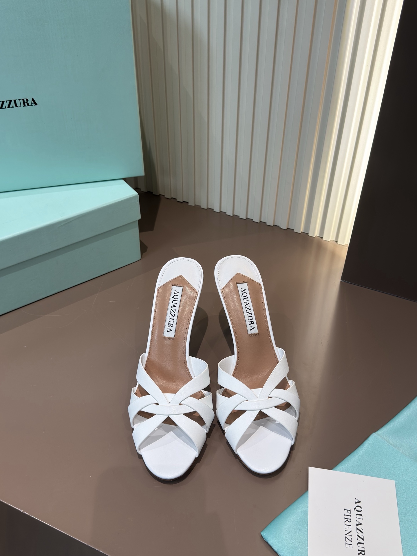 Aquazzura 高跟涼拖 羊皮編織 白色