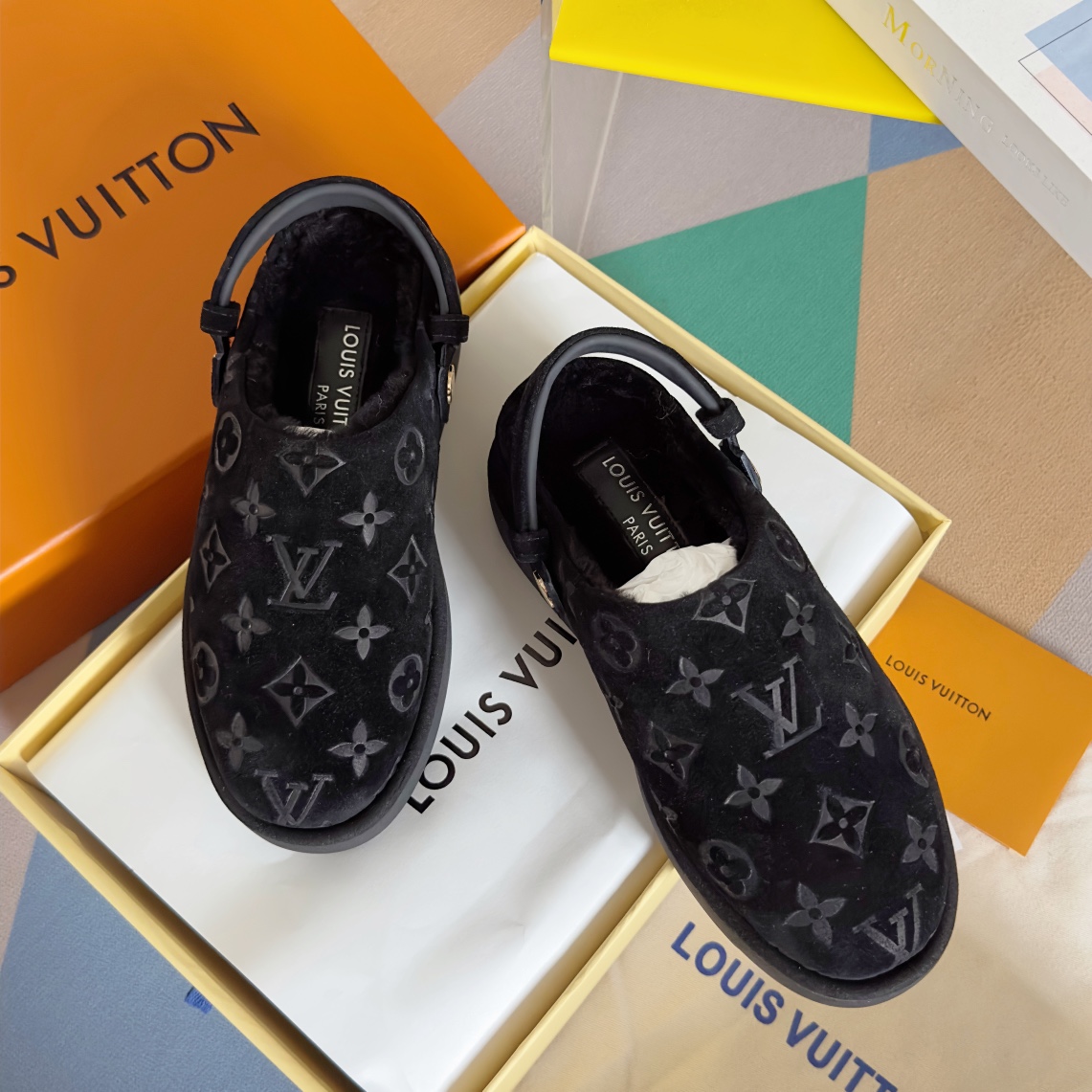 Louis Vuitton Shoes Half Slippers Women Cowhide Rubber Wool