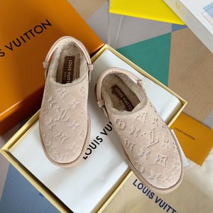 Louis Vuitton Shoes Half Slippers Women Cowhide Rubber Wool