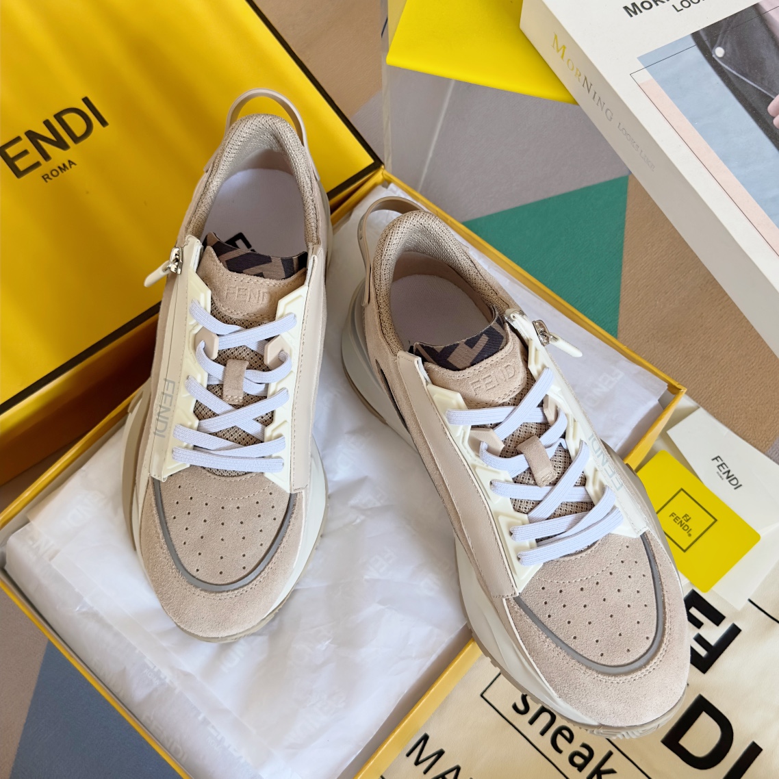 Fendi Imitación
 Zapatos Zapatillas deportivas Beige Negro Azul Gris Blanco Hombres Chamois Caucho Tpu Casual