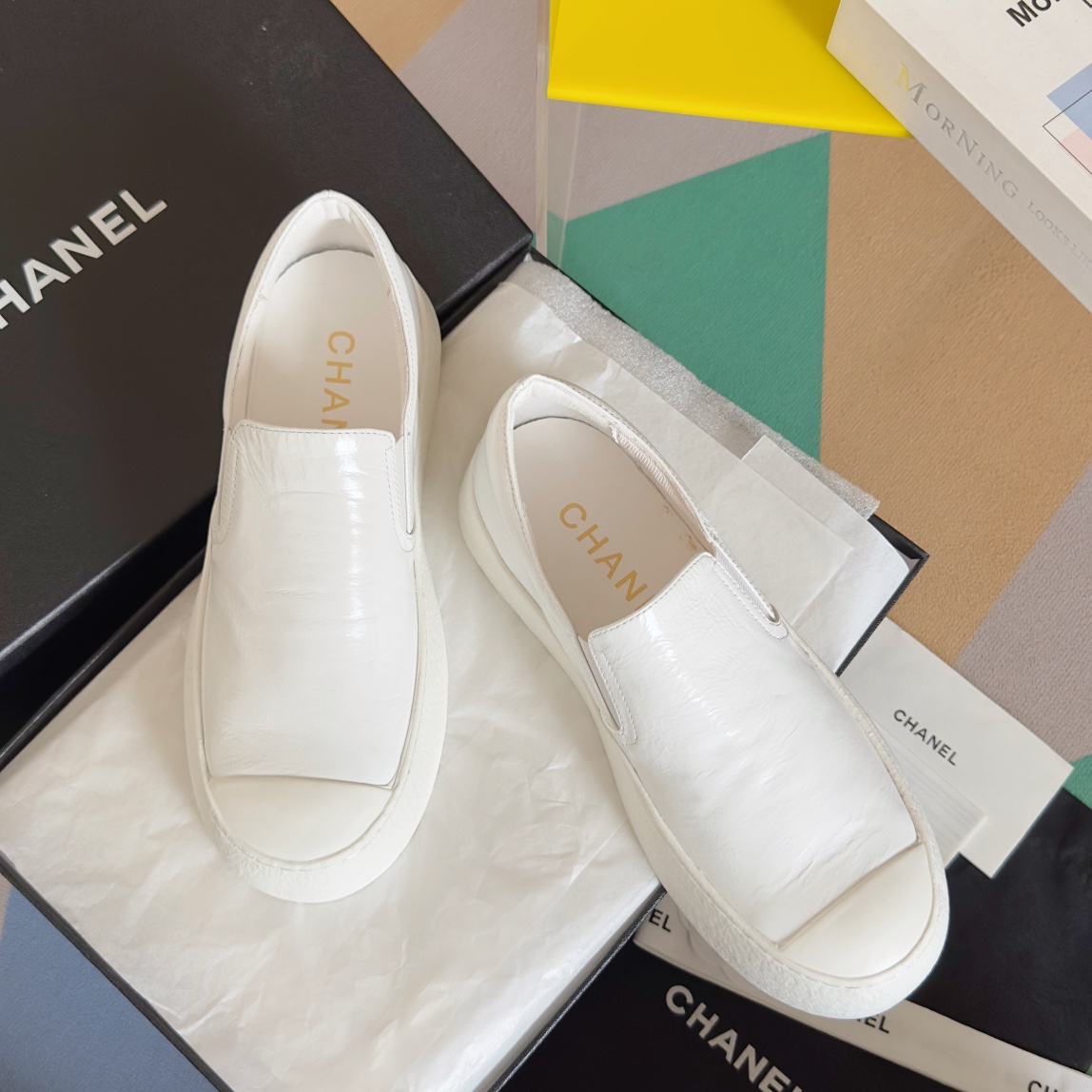 Chanel Skateboard Shoes Sneakers Loafers White Women Canvas Cowhide Rubber Casual