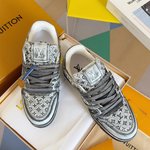 Louis Vuitton Skateboard Shoes Sneakers Splicing Cowhide Rubber TPU Vintage Casual