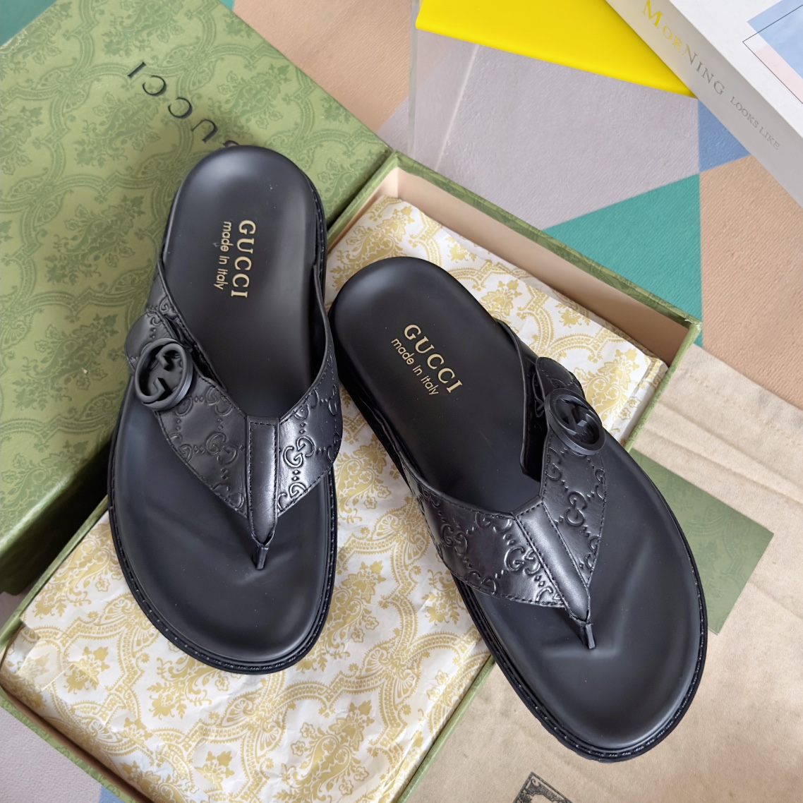 Gucci Zapatos Sandalias Pantuflas Réplica de todos los diseñadores
 Negro Colección verano Fashion Playa