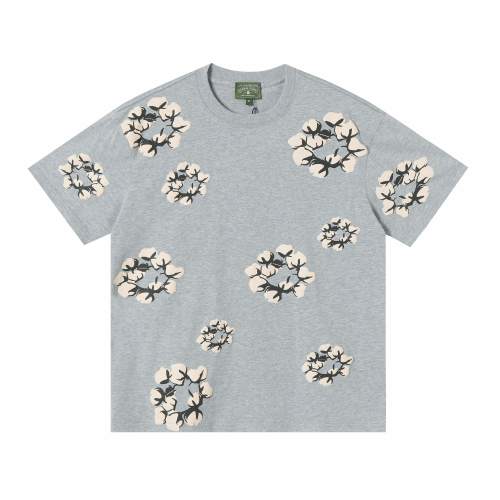 Denim Tears Cotton Wreath Print T-Shirt - Short Sleeve, Casual Style 1 Denim Tears Cotton Wreath Print T-Shirt - Short Sleeve, Casual Style