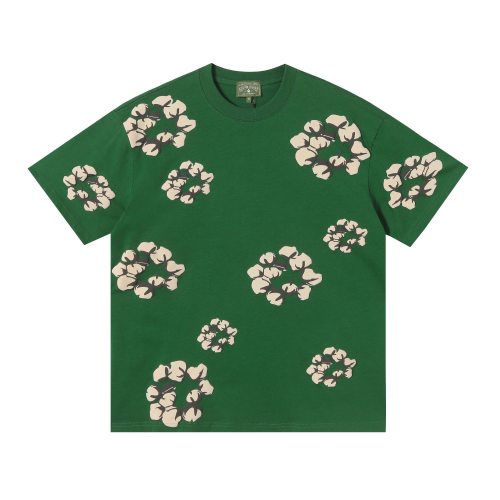DENIM TEARS Cotton Flower Print Short Sleeve T-Shirt - Green, Size S-XL 1 DENIM TEARS Cotton Flower Print Short Sleeve T-Shirt - Green, Size S-XL