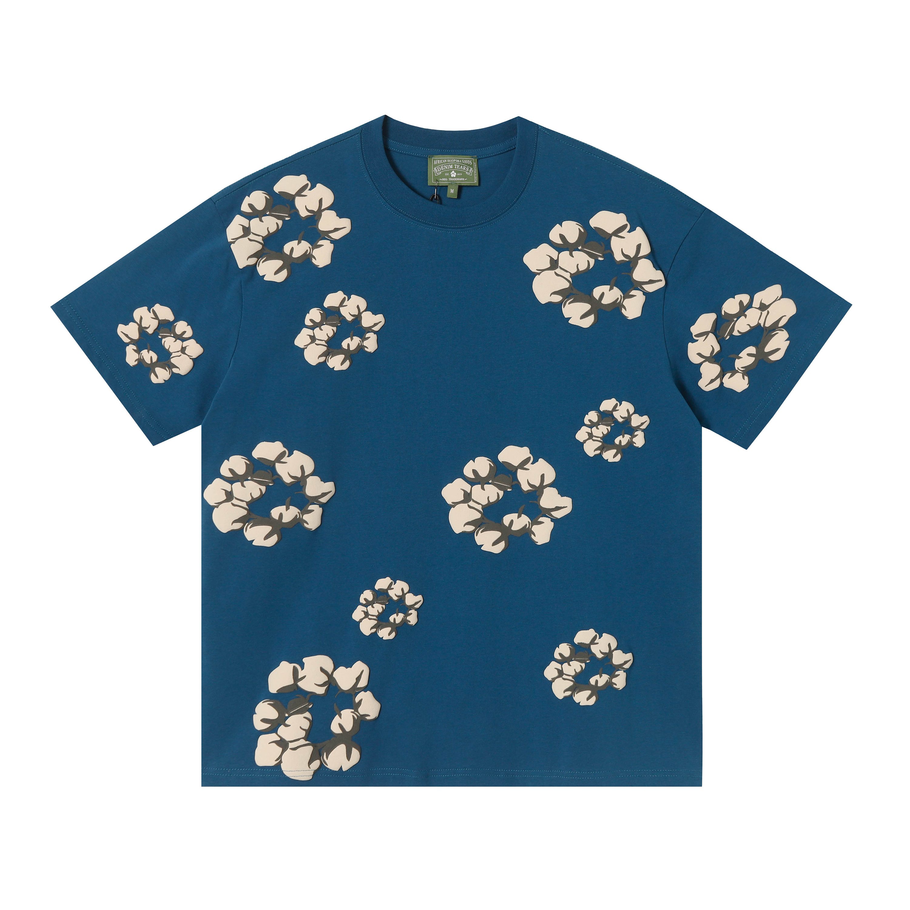 High-Quality Velvet Embellished Denim Tears Wood Cotton Short Sleeves in 8 Colors