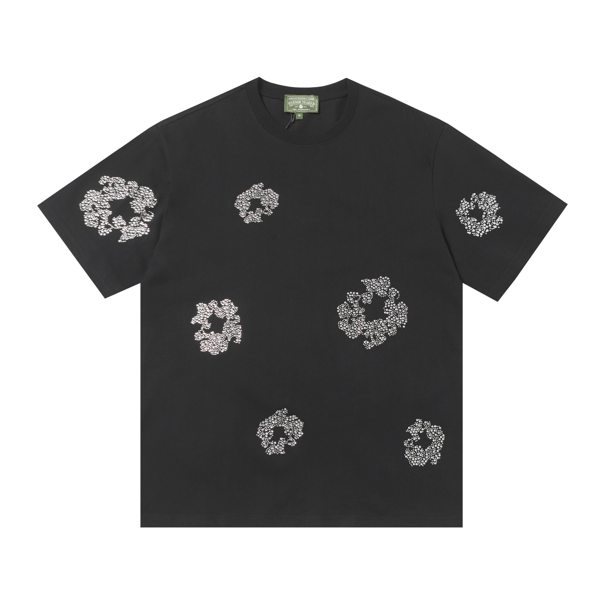 205#DENIM TEARS木棉花 欧美潮牌高品质水晶烫钻短袖套装 
颜...