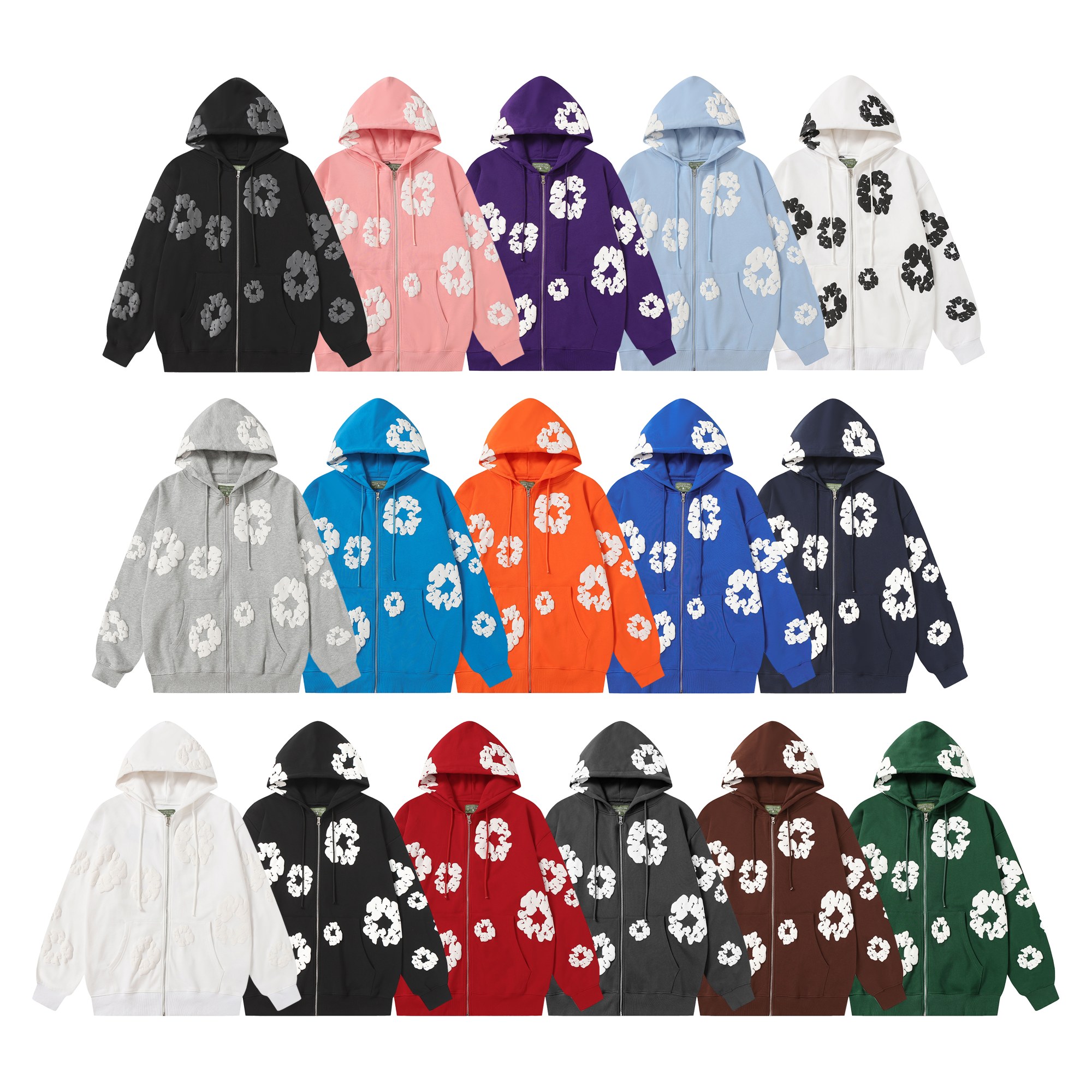 Denim Tears Cotton Flower Print Zip-Up Hoodie Sweatshirt - Unisex Style 9 a1755501330848 2256
