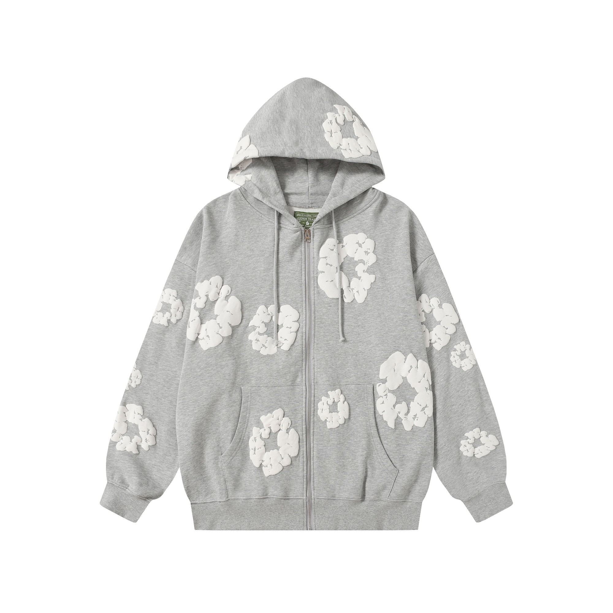 Denim Tears Cotton Flower Print Zip-Up Hoodie Sweatshirt - Unisex, Gray 2 a1755501411873 4804